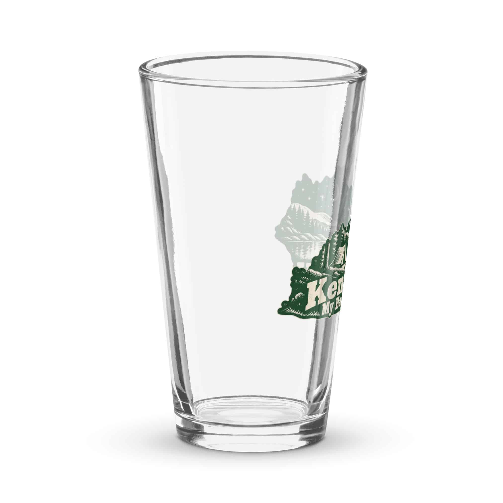 Kentucky Pint Glass: Campsite beneath a starry sky, Woodcut Kentucky Silhouette