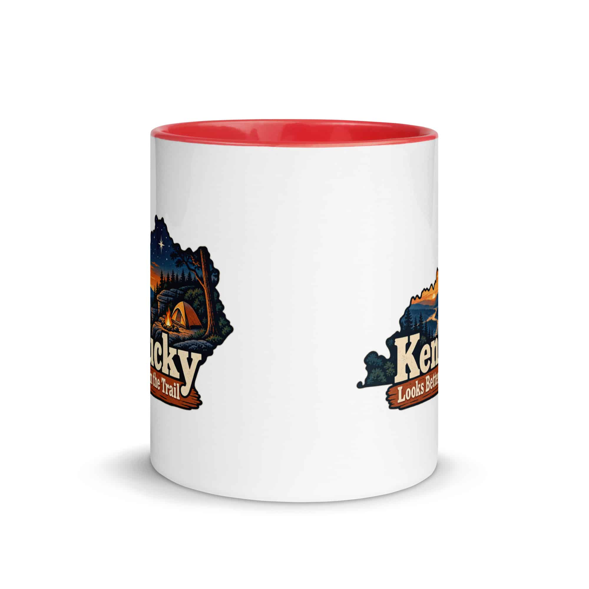 Kentucky Color Inside Coffee Mug: Campsite beneath a starry sky, Colorful Kentucky Silhouette