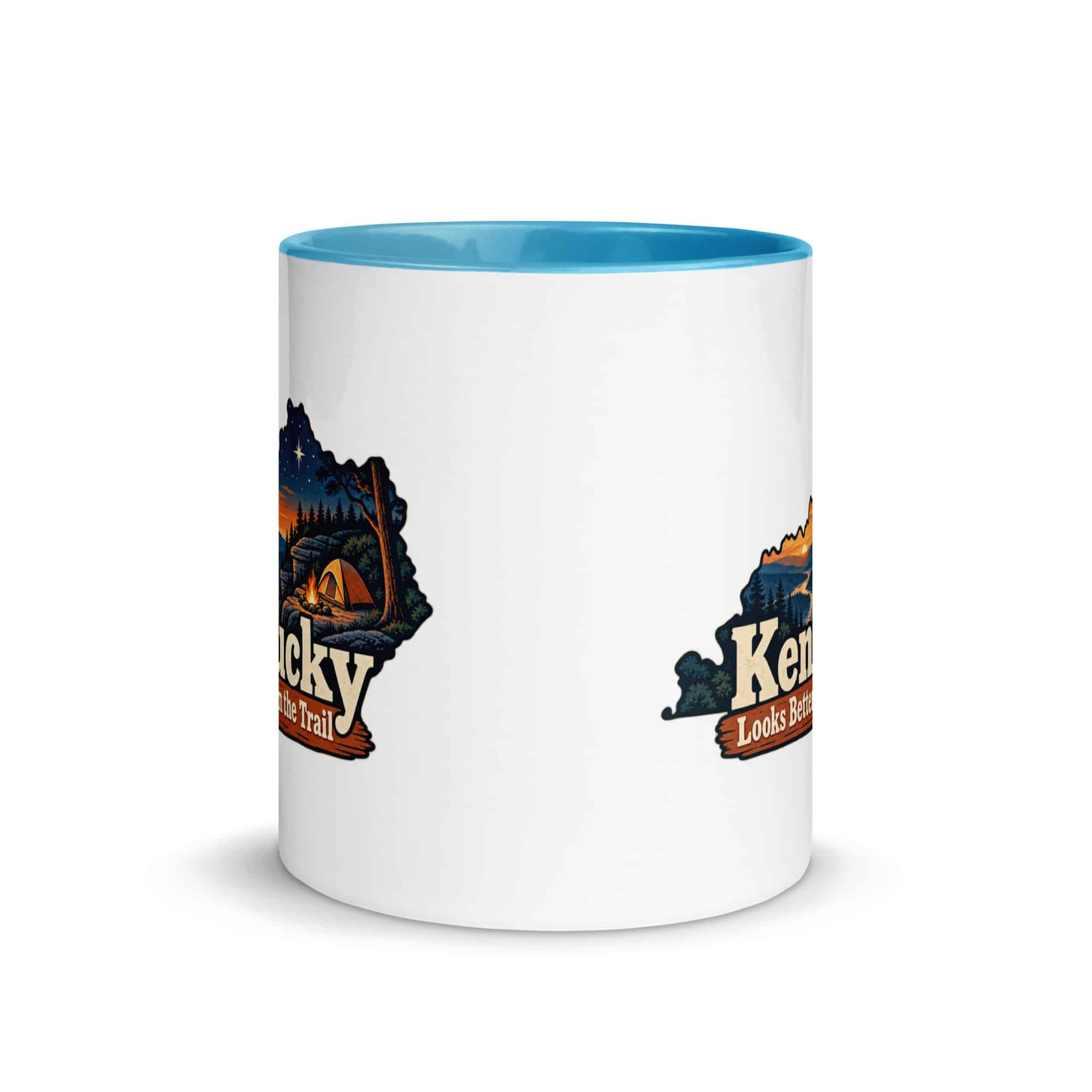Kentucky Color Inside Coffee Mug: Campsite beneath a starry sky, Colorful Kentucky Silhouette