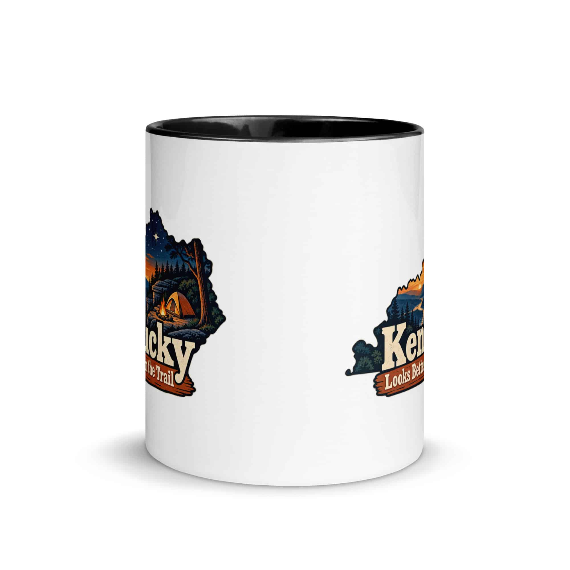 Kentucky Color Inside Coffee Mug: Campsite beneath a starry sky, Colorful Kentucky Silhouette