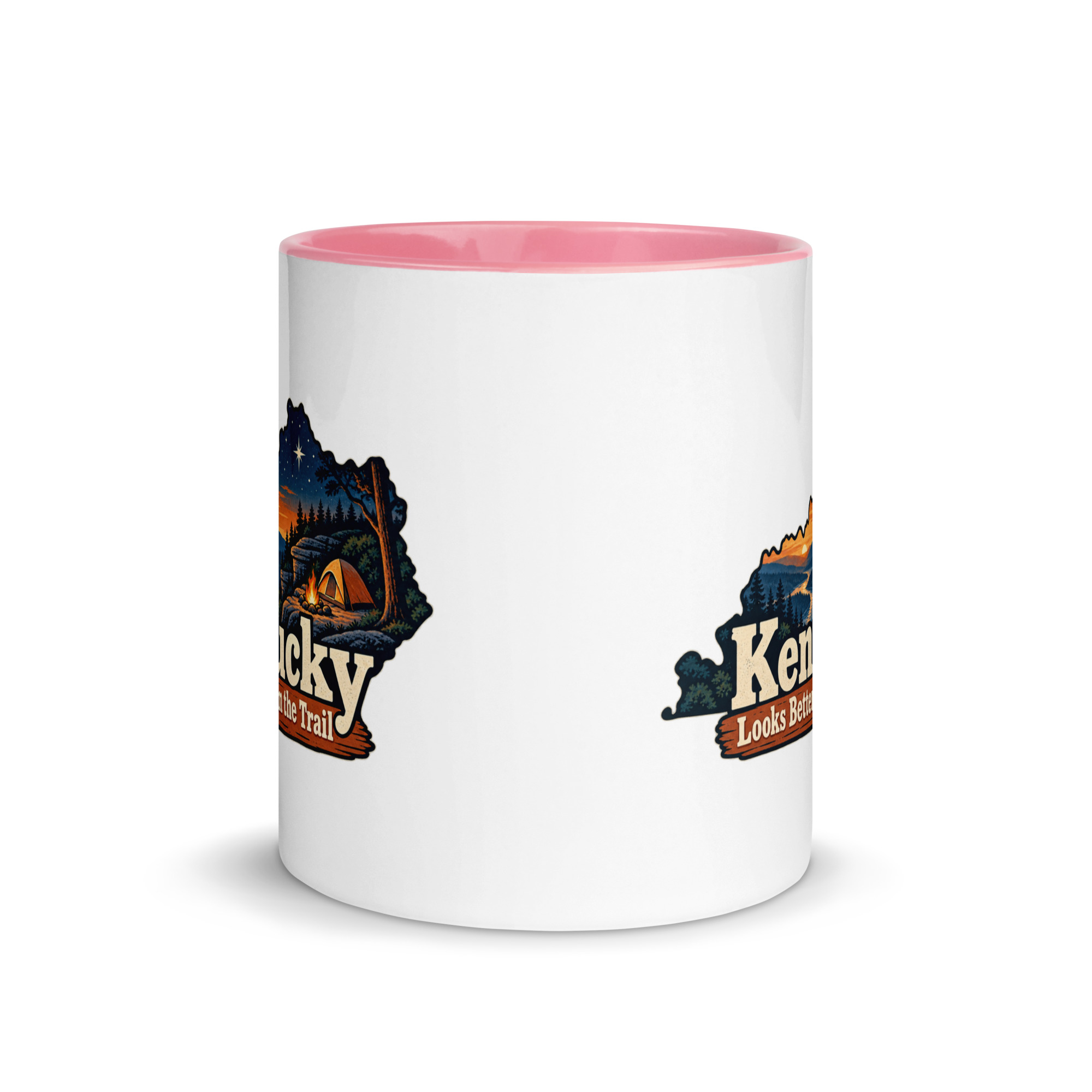 Kentucky Color Inside Coffee Mug: Campsite beneath a starry sky, Colorful Kentucky Silhouette