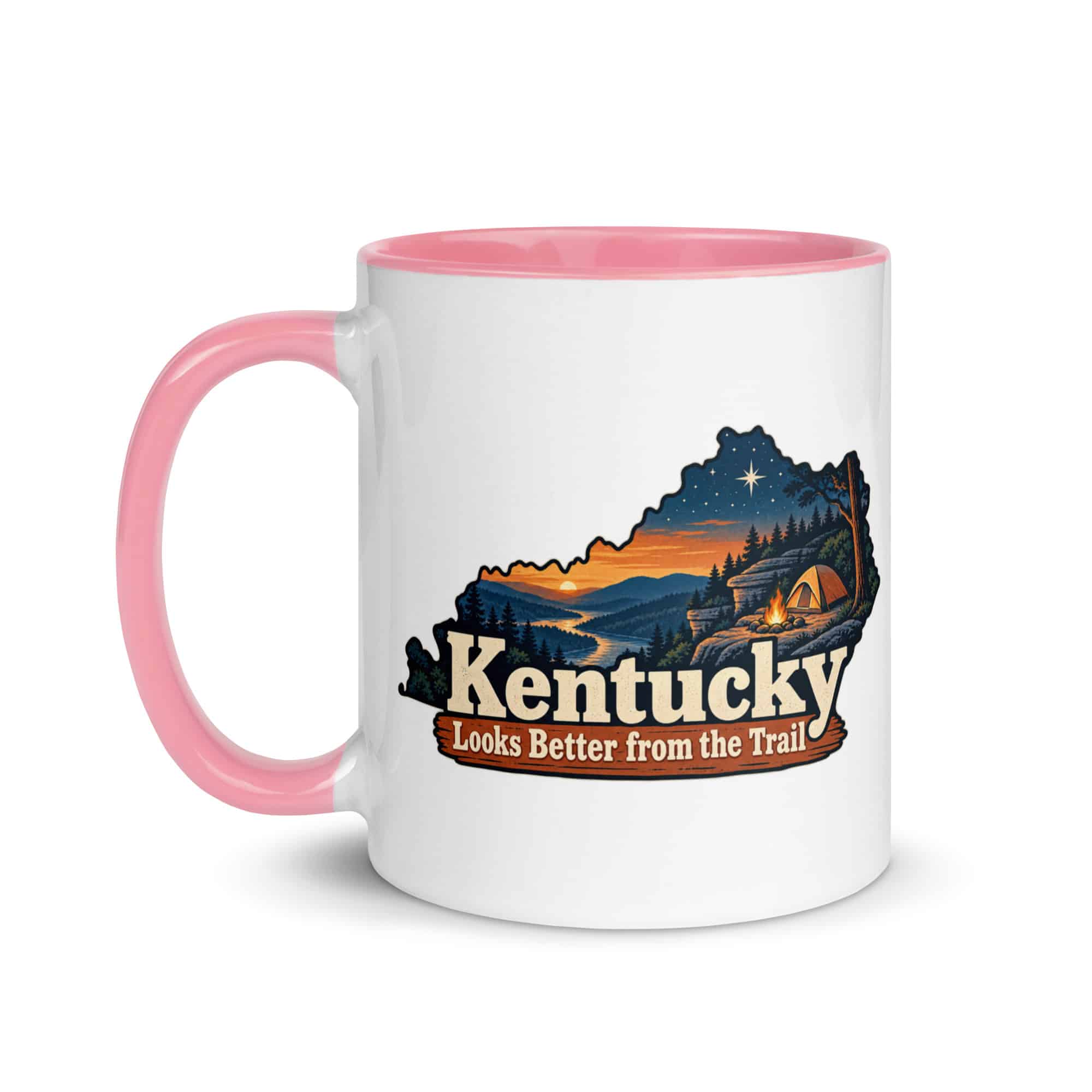 Kentucky Color Inside Coffee Mug: Campsite beneath a starry sky, Colorful Kentucky Silhouette