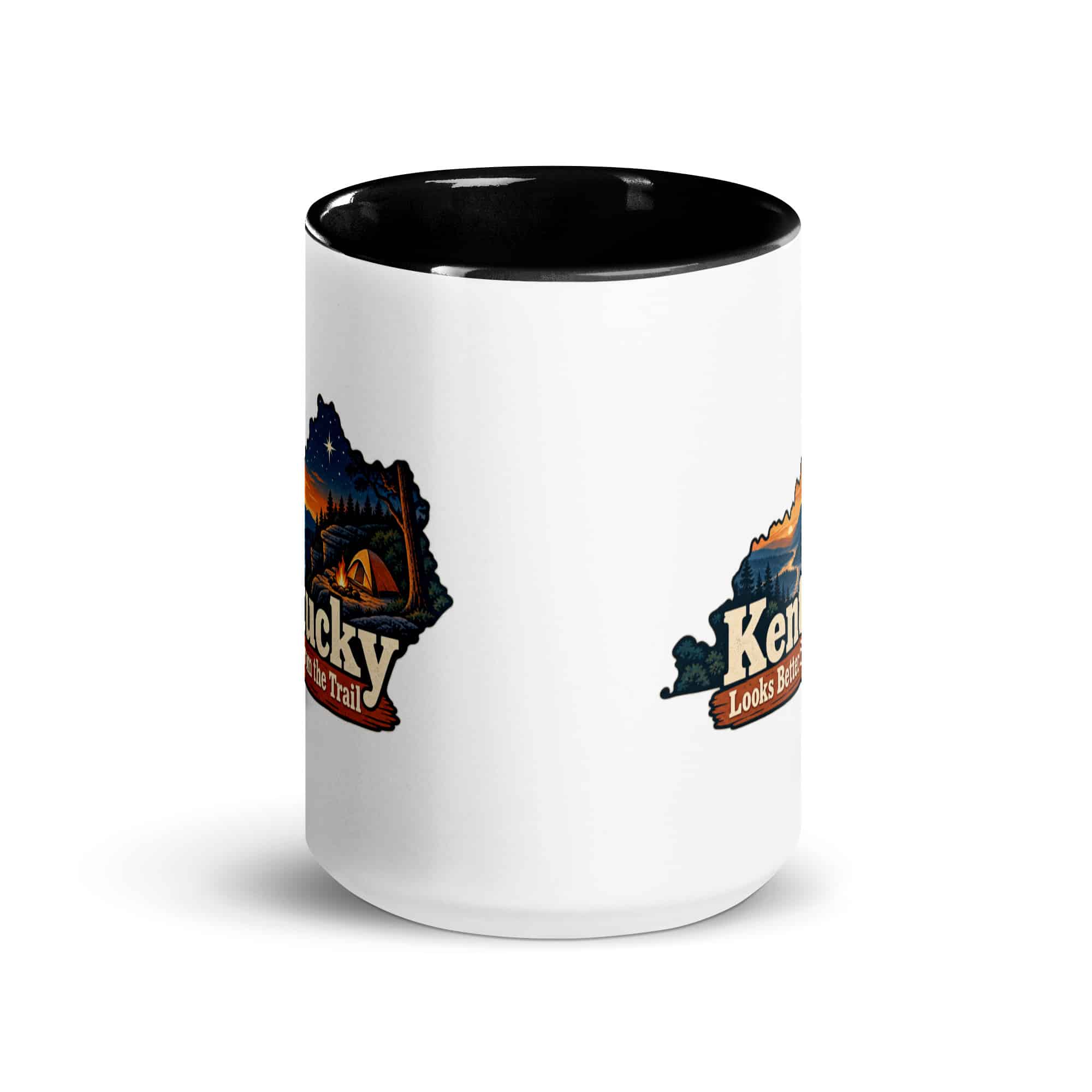 Kentucky Color Inside Coffee Mug: Campsite beneath a starry sky, Colorful Kentucky Silhouette