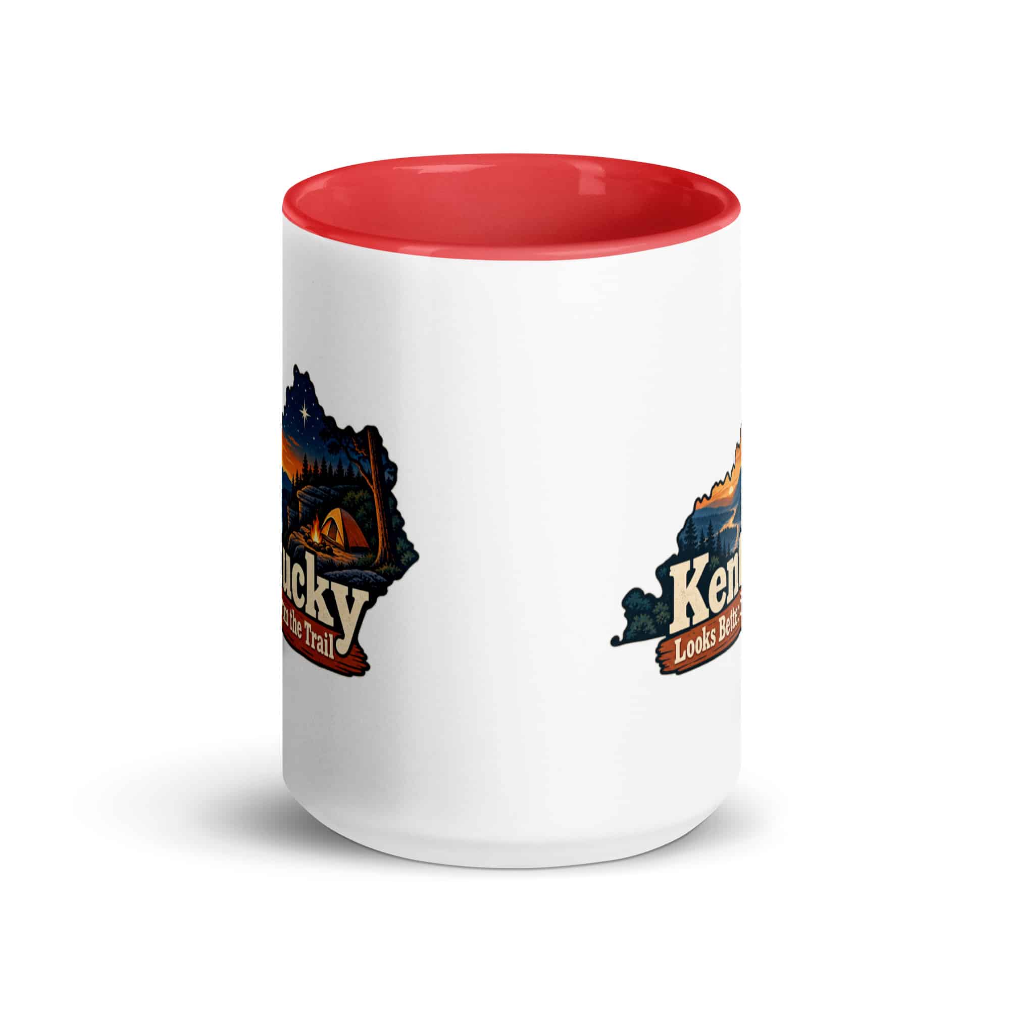 Kentucky Color Inside Coffee Mug: Campsite beneath a starry sky, Colorful Kentucky Silhouette