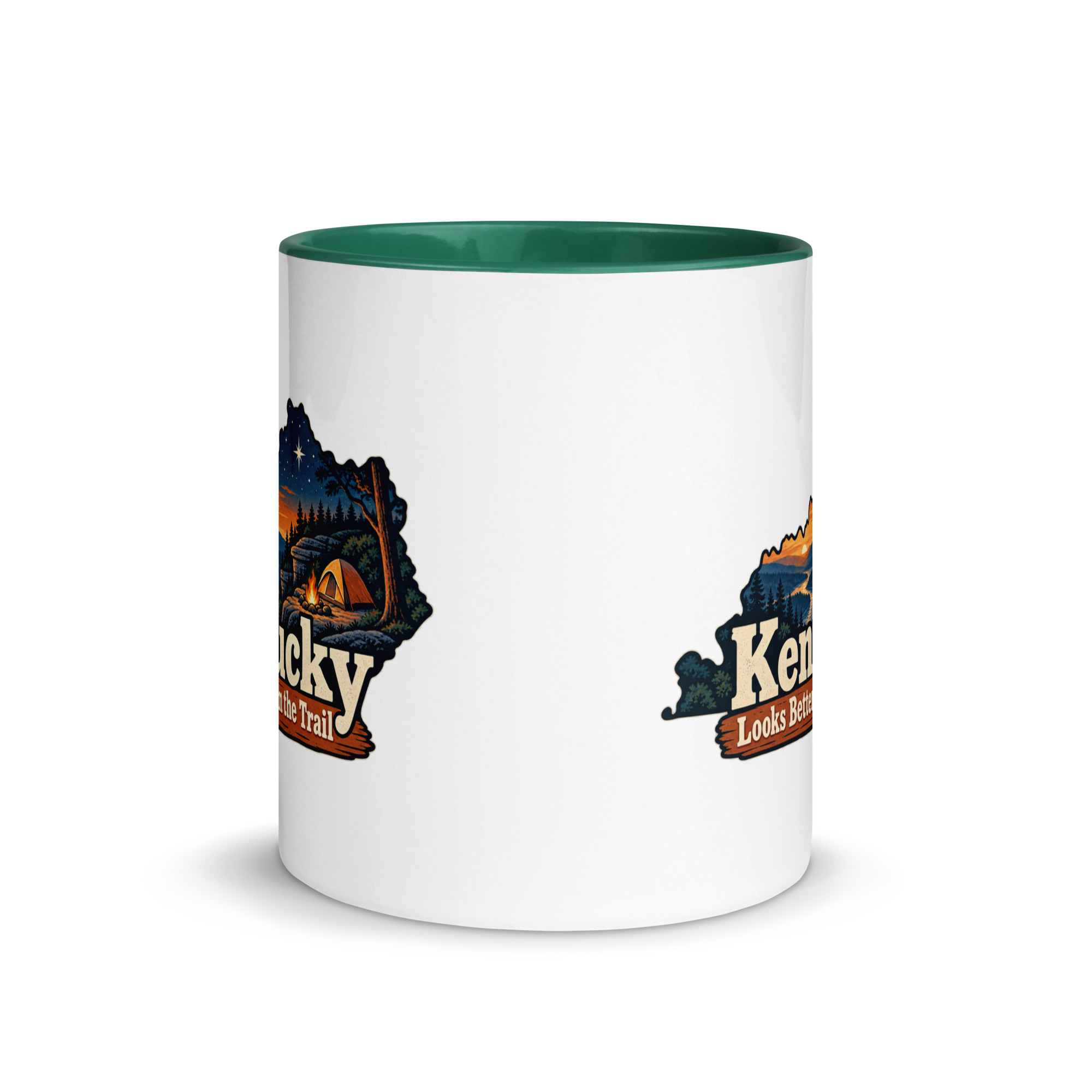 Kentucky Color Inside Coffee Mug: Campsite beneath a starry sky, Colorful Kentucky Silhouette