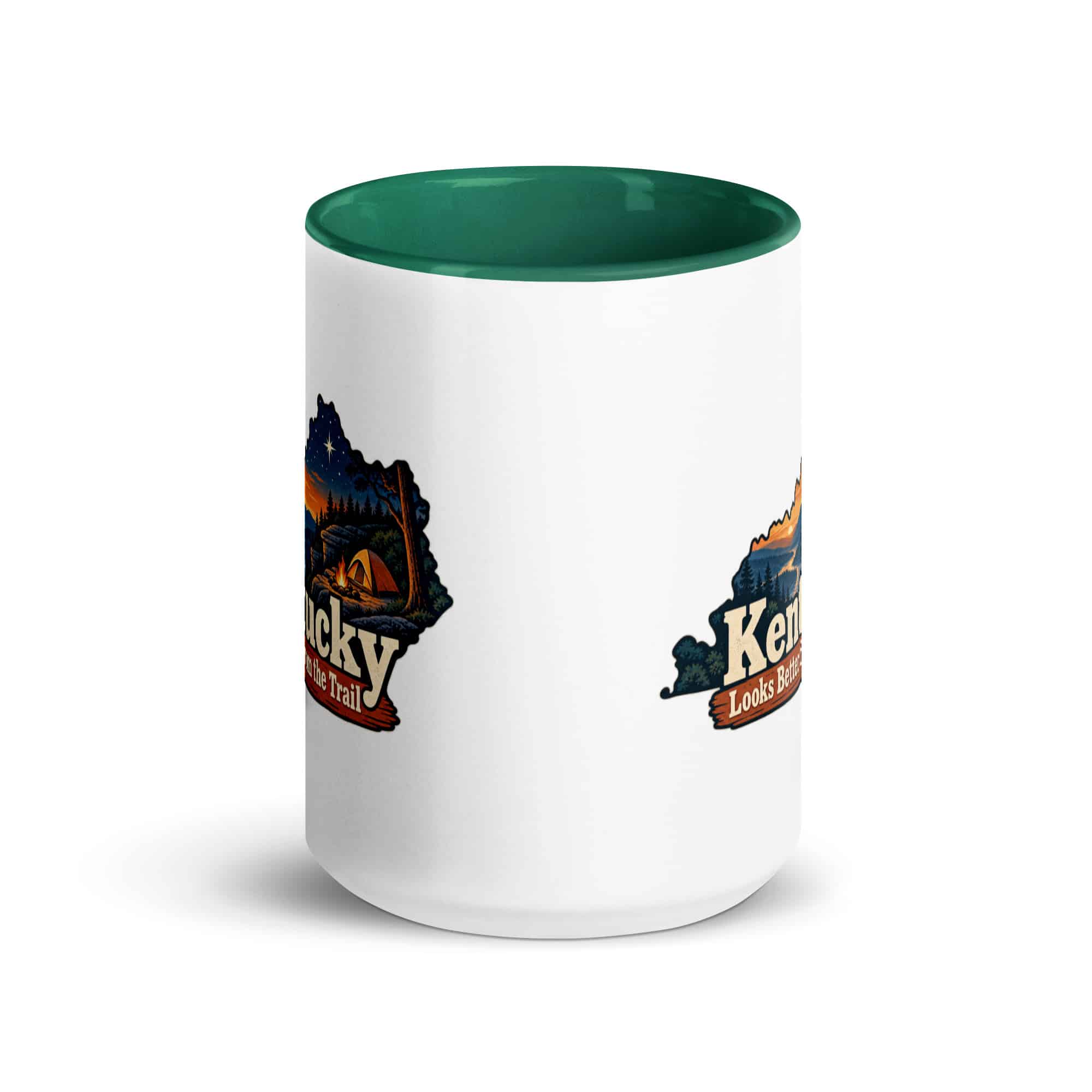 Kentucky Color Inside Coffee Mug: Campsite beneath a starry sky, Colorful Kentucky Silhouette