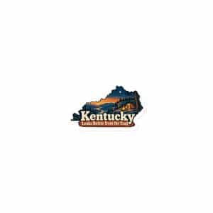 Kentucky Die-Cut Magnet: Campsite beneath a starry sky, Colorful Kentucky Silhouette - 3″×3″ - Main