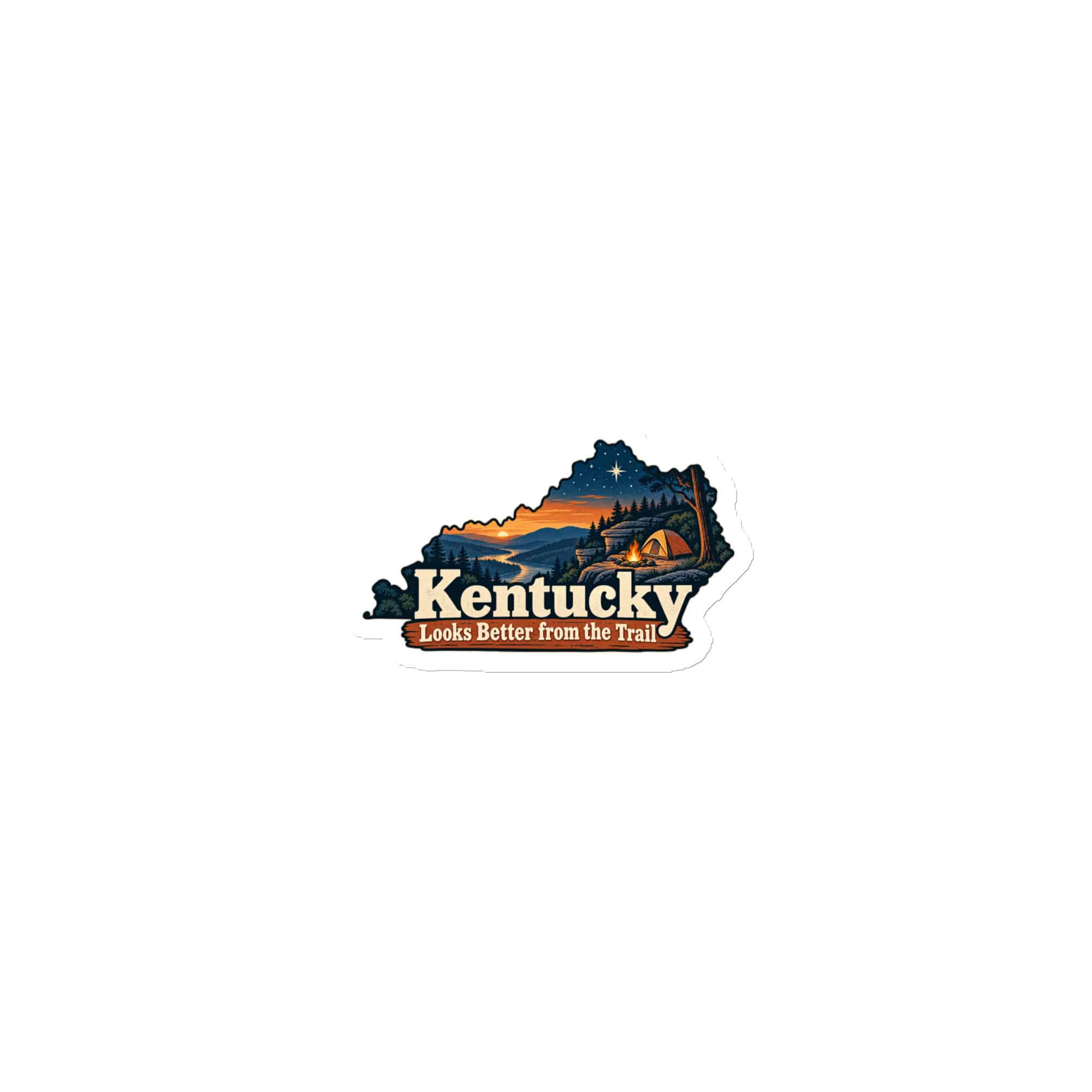 Kentucky Die-Cut Magnet: Campsite beneath a starry sky, Colorful Kentucky Silhouette