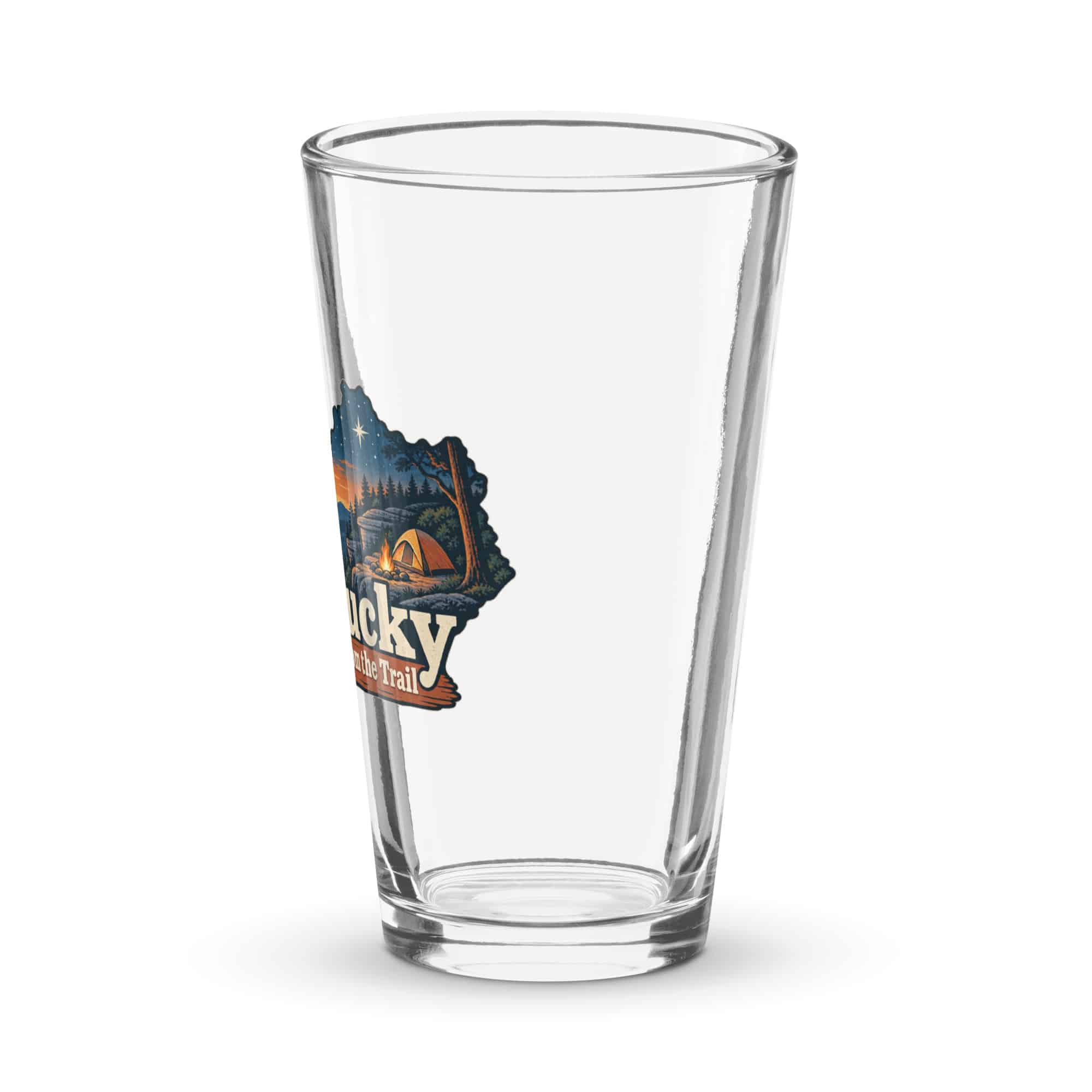 Kentucky Pint Glass: Campsite beneath a starry sky, Colorful Kentucky Silhouette