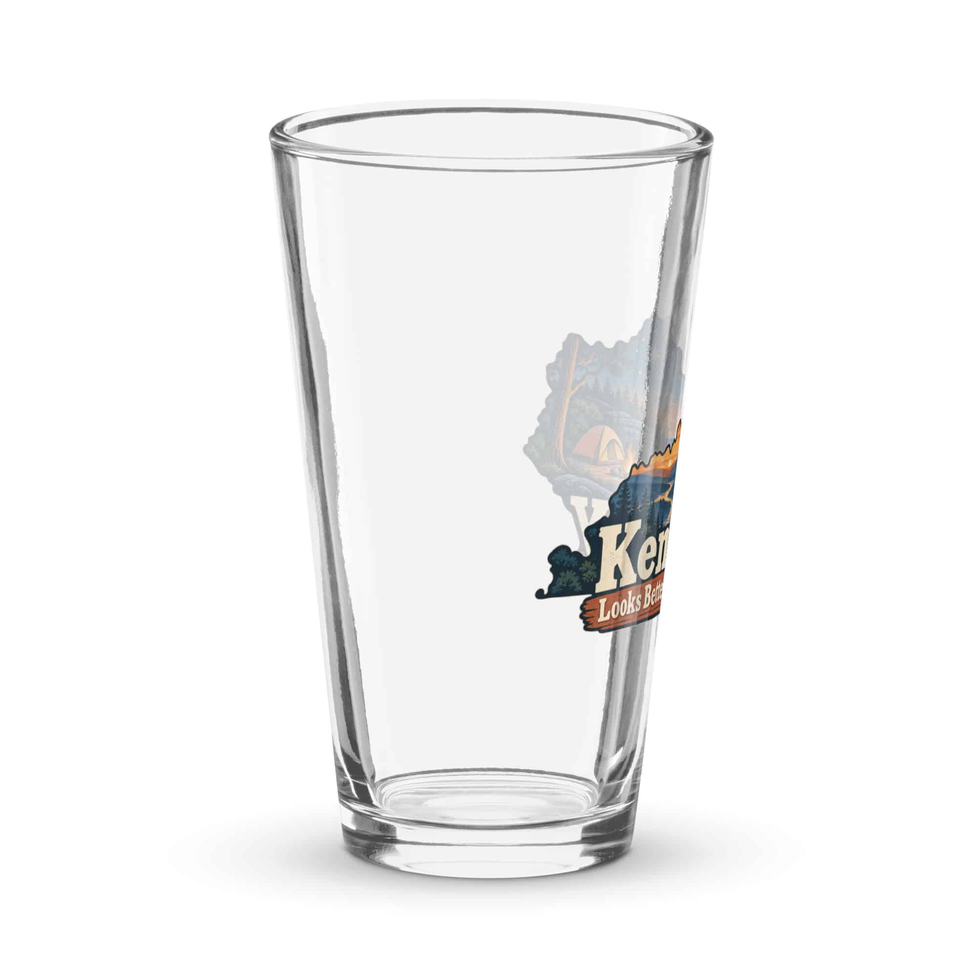 Kentucky Pint Glass: Campsite beneath a starry sky, Colorful Kentucky Silhouette