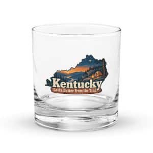 Kentucky Rocks Glass: Campsite beneath a starry sky, Colorful Kentucky Silhouette - 10.5 oz - Main