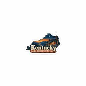 Kentucky Vinyl Sticker: Campsite beneath a starry sky, Colorful Kentucky Silhouette - 3″×3″ - Main