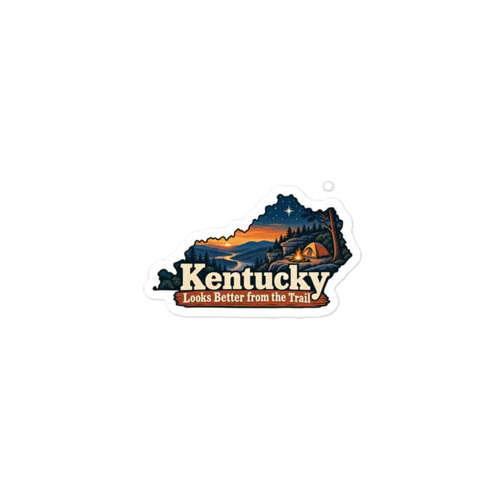 Kentucky Vinyl Sticker: Campsite beneath a starry sky, Colorful Kentucky Silhouette