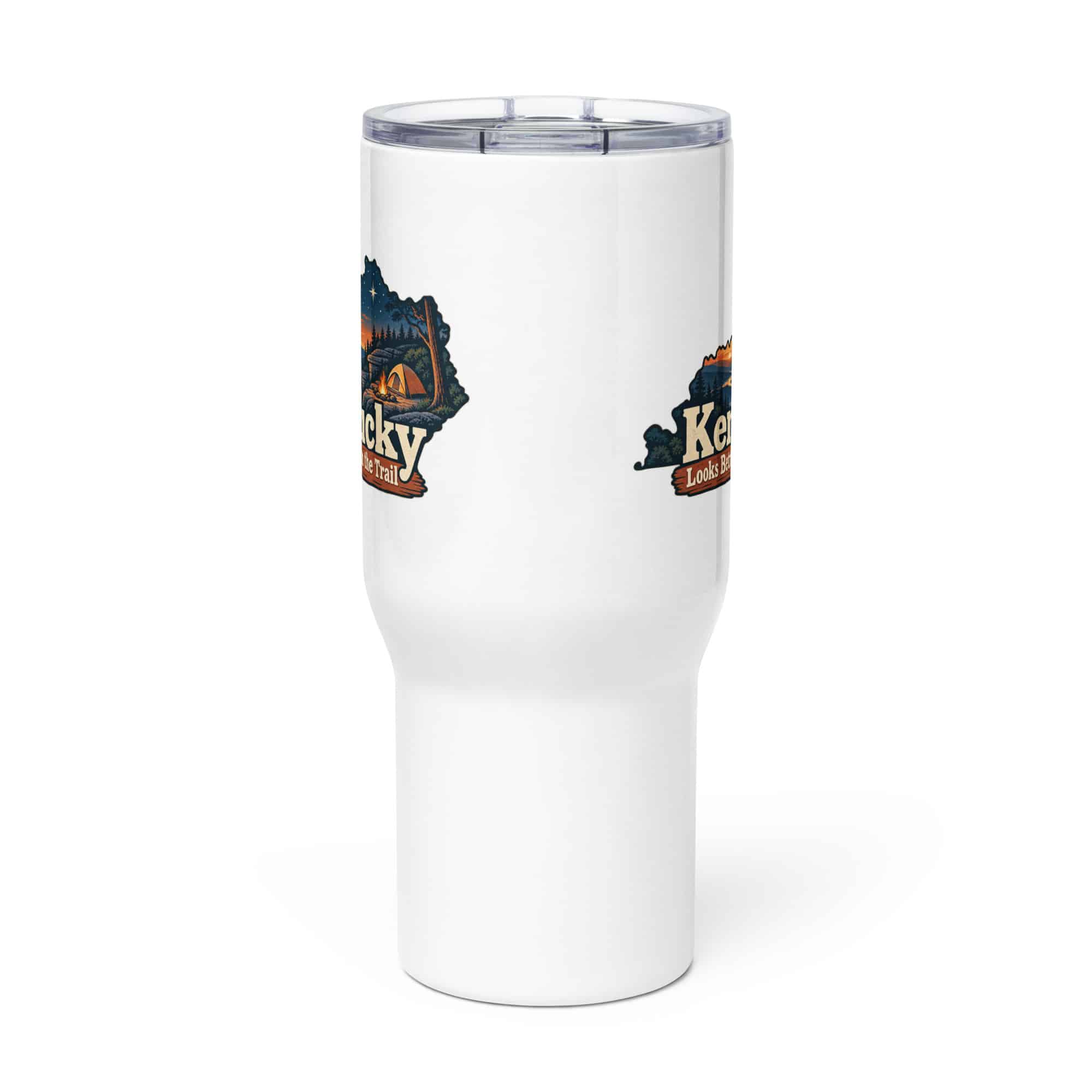 Kentucky Travel Mug: Campsite beneath a starry sky, Colorful Kentucky Silhouette