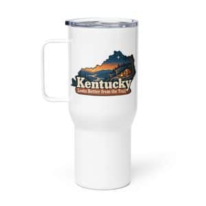 Kentucky Travel Mug: Campsite beneath a starry sky, Colorful Kentucky Silhouette - 25 oz - Main