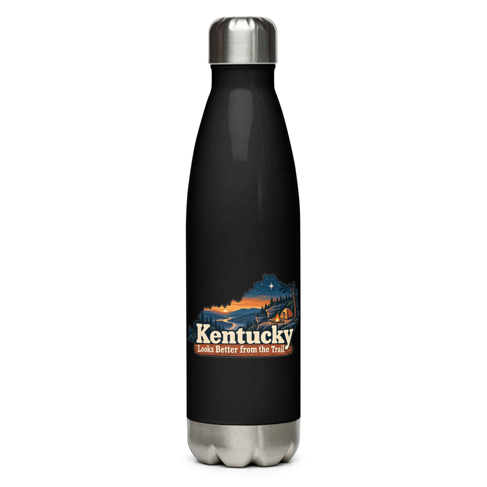 Kentucky Stainless Steel Water Bottle: Campsite beneath a starry sky, Colorful Kentucky Silhouette