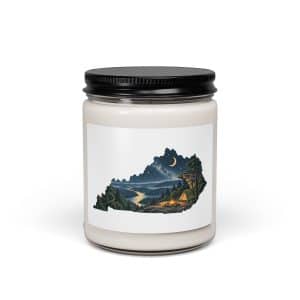 Kentucky Soy Wax Candle: Campsite beneath a starry sky, Illustrated Kentucky Silhouette - 9oz - Main
