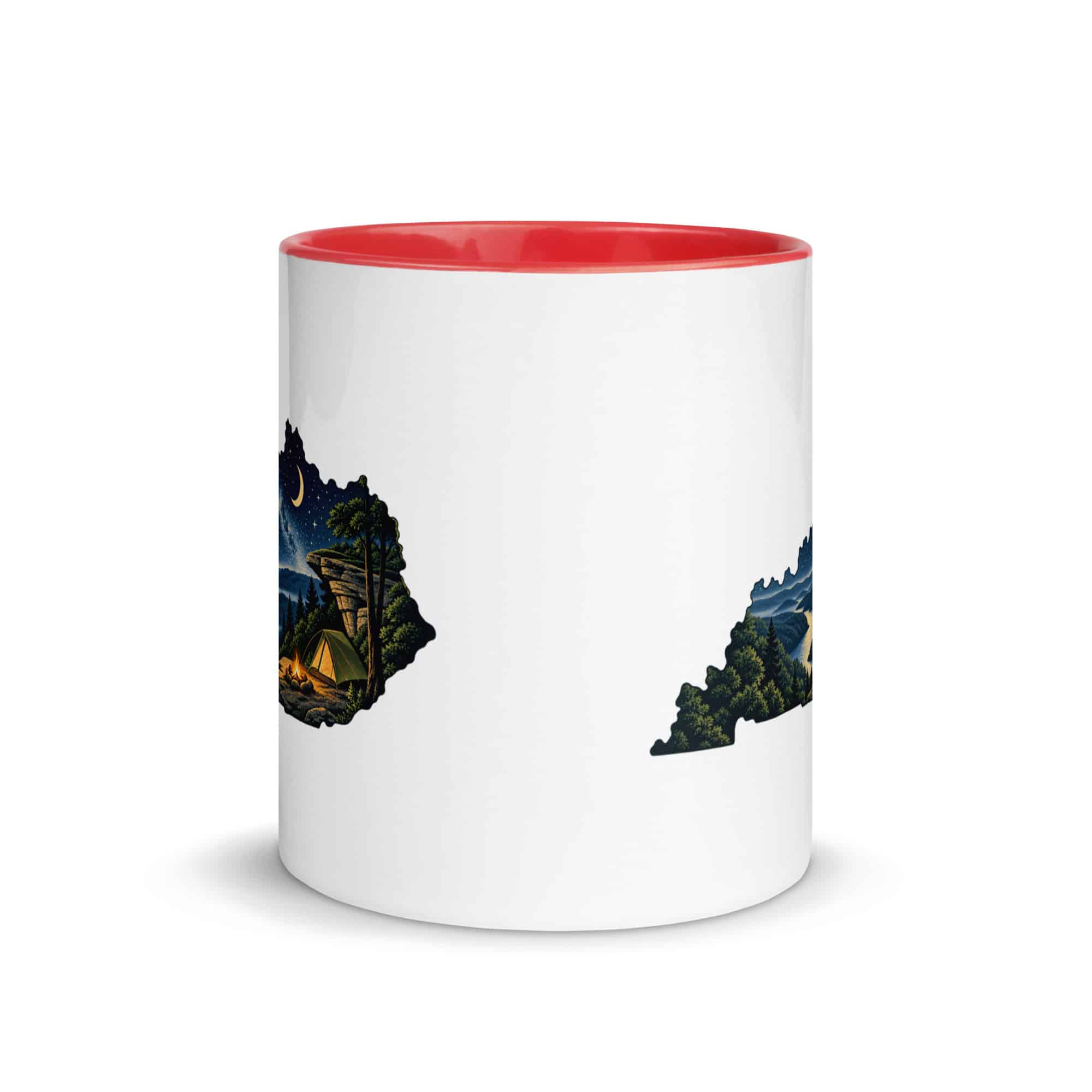 Kentucky Color Inside Coffee Mug: Campsite beneath a starry sky, Illustrated Kentucky Silhouette