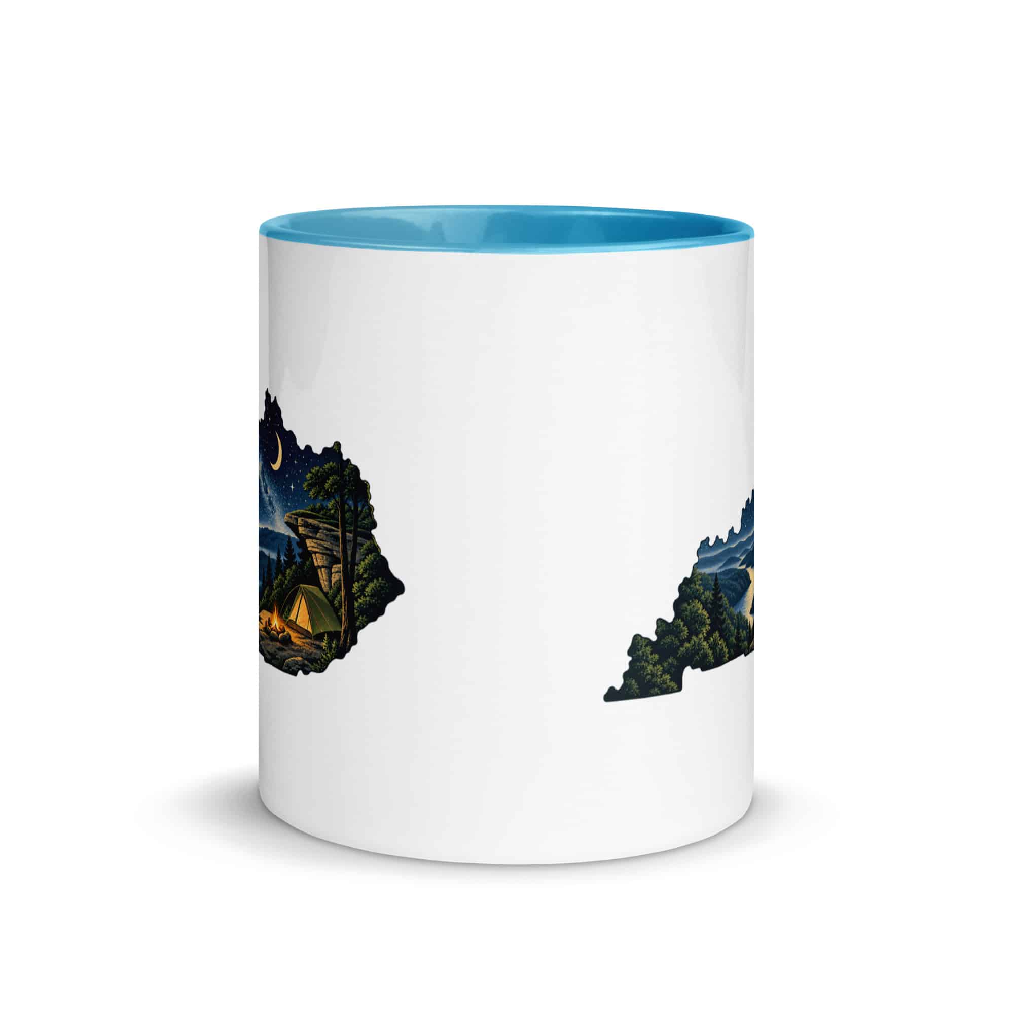 Kentucky Color Inside Coffee Mug: Campsite beneath a starry sky, Illustrated Kentucky Silhouette