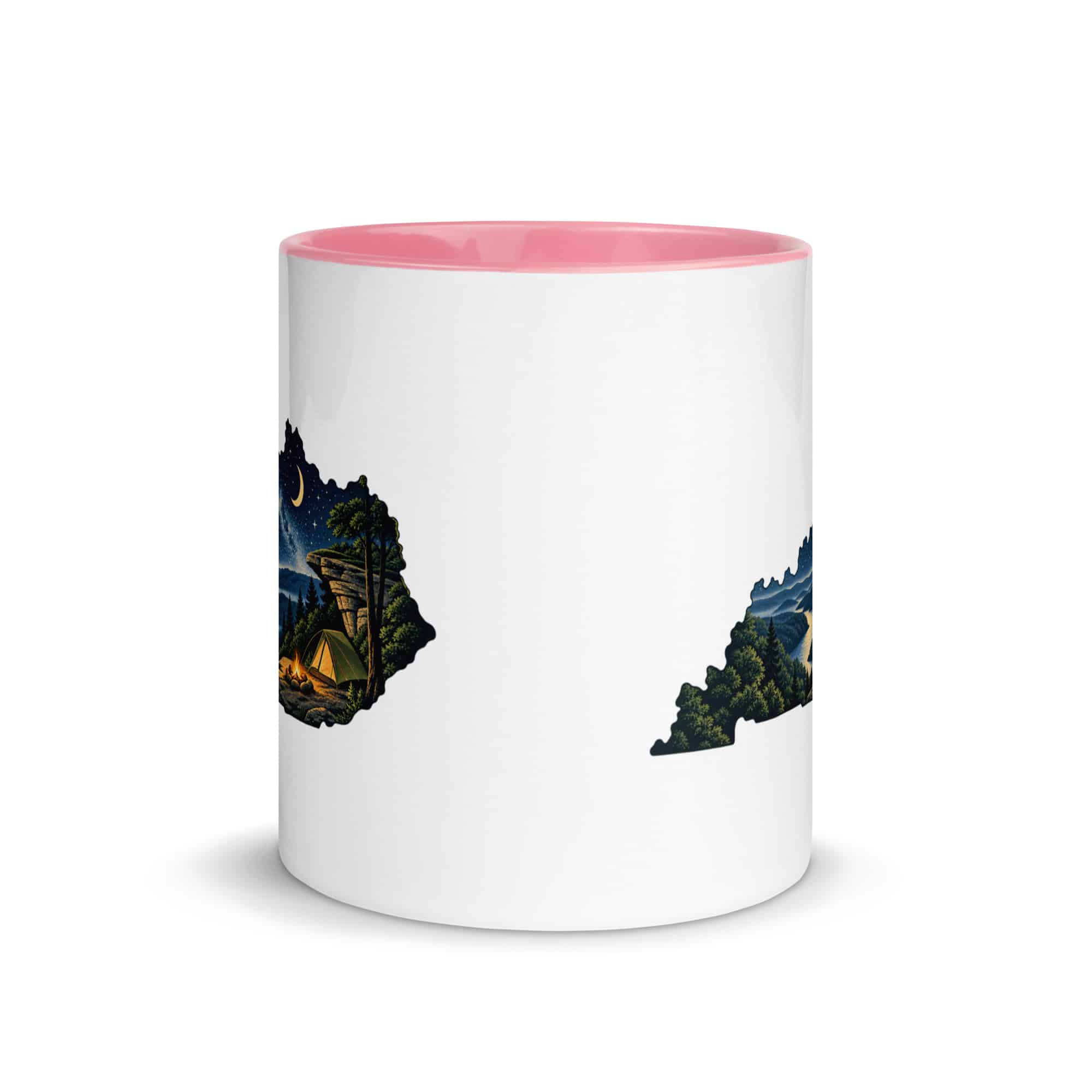 Kentucky Color Inside Coffee Mug: Campsite beneath a starry sky, Illustrated Kentucky Silhouette