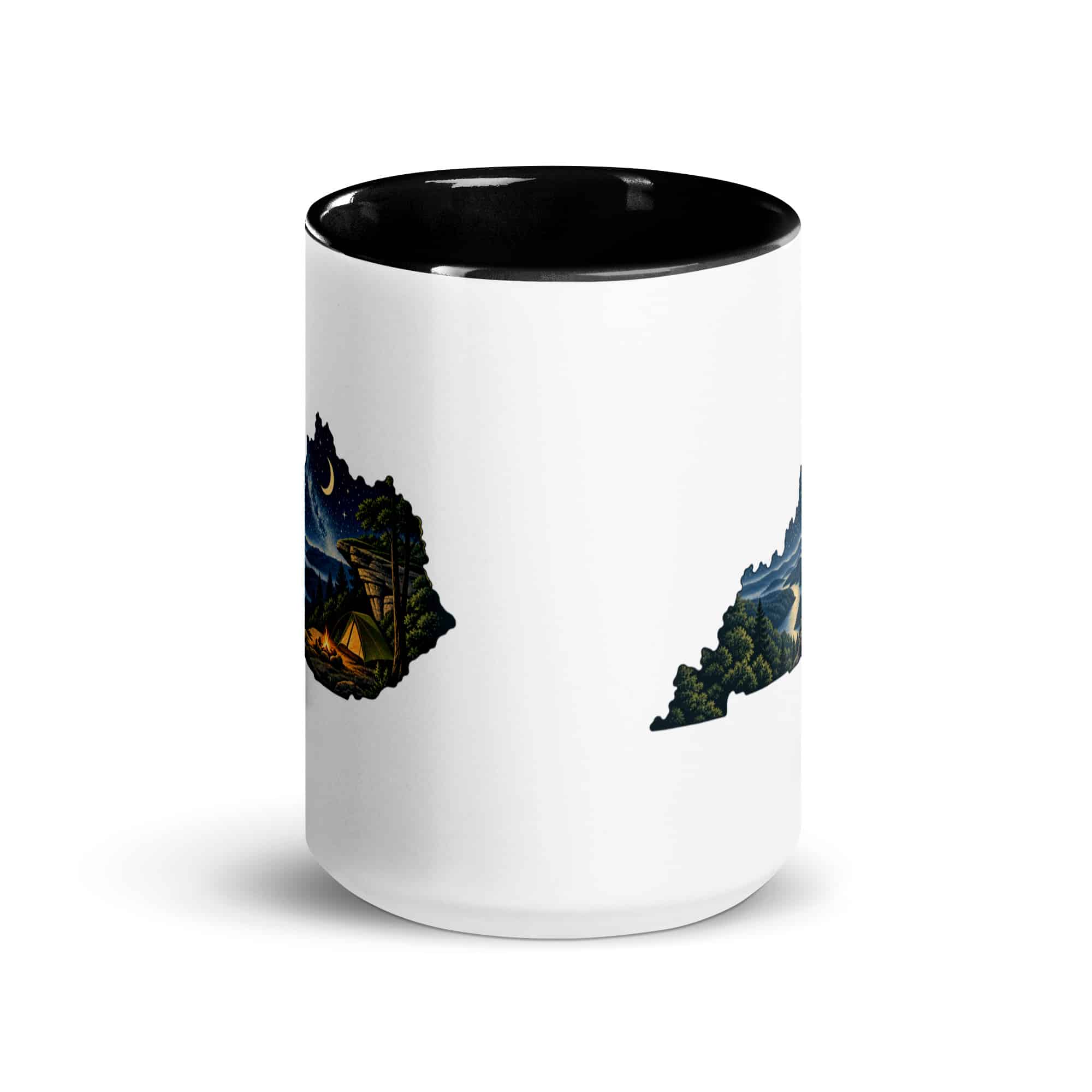 Kentucky Color Inside Coffee Mug: Campsite beneath a starry sky, Illustrated Kentucky Silhouette