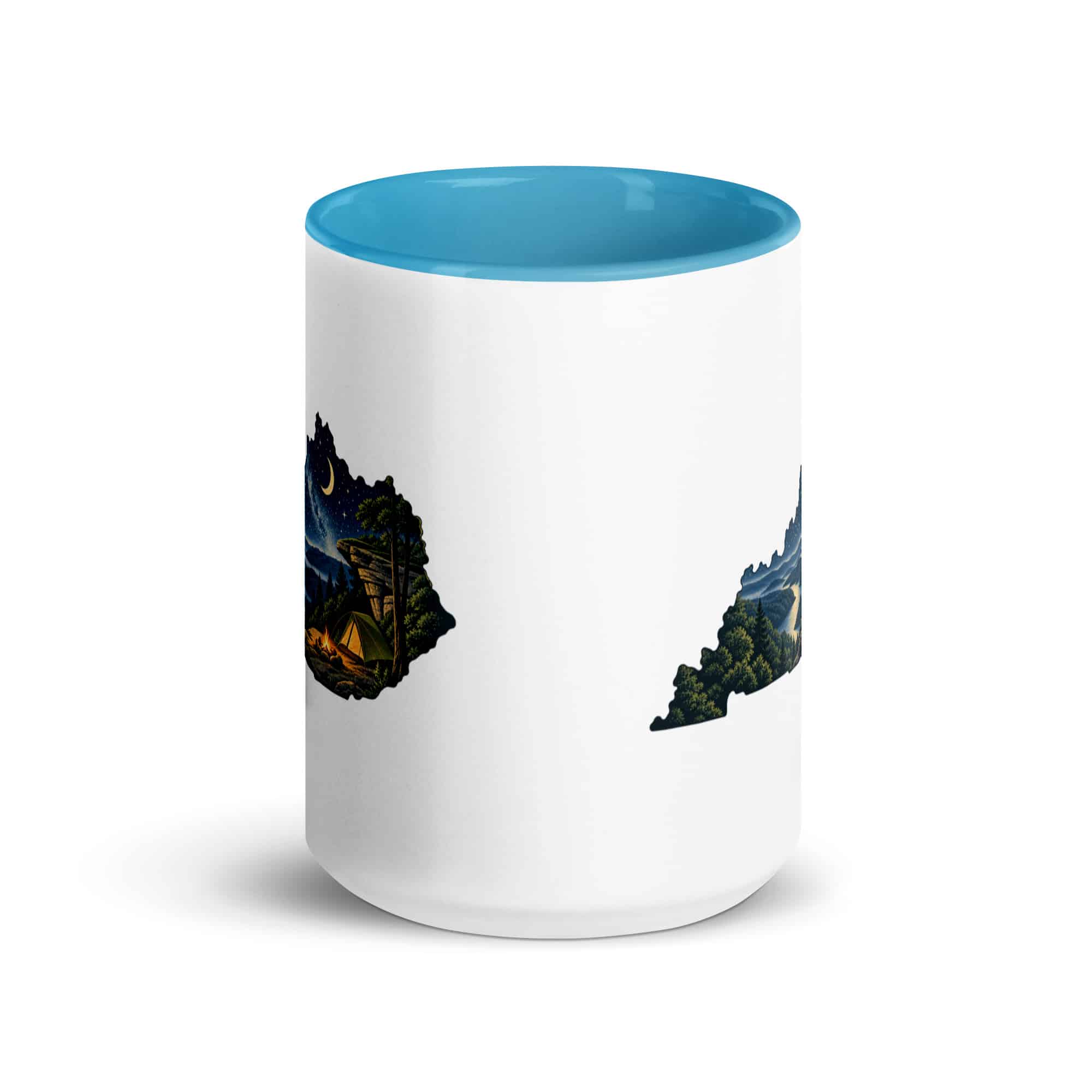 Kentucky Color Inside Coffee Mug: Campsite beneath a starry sky, Illustrated Kentucky Silhouette