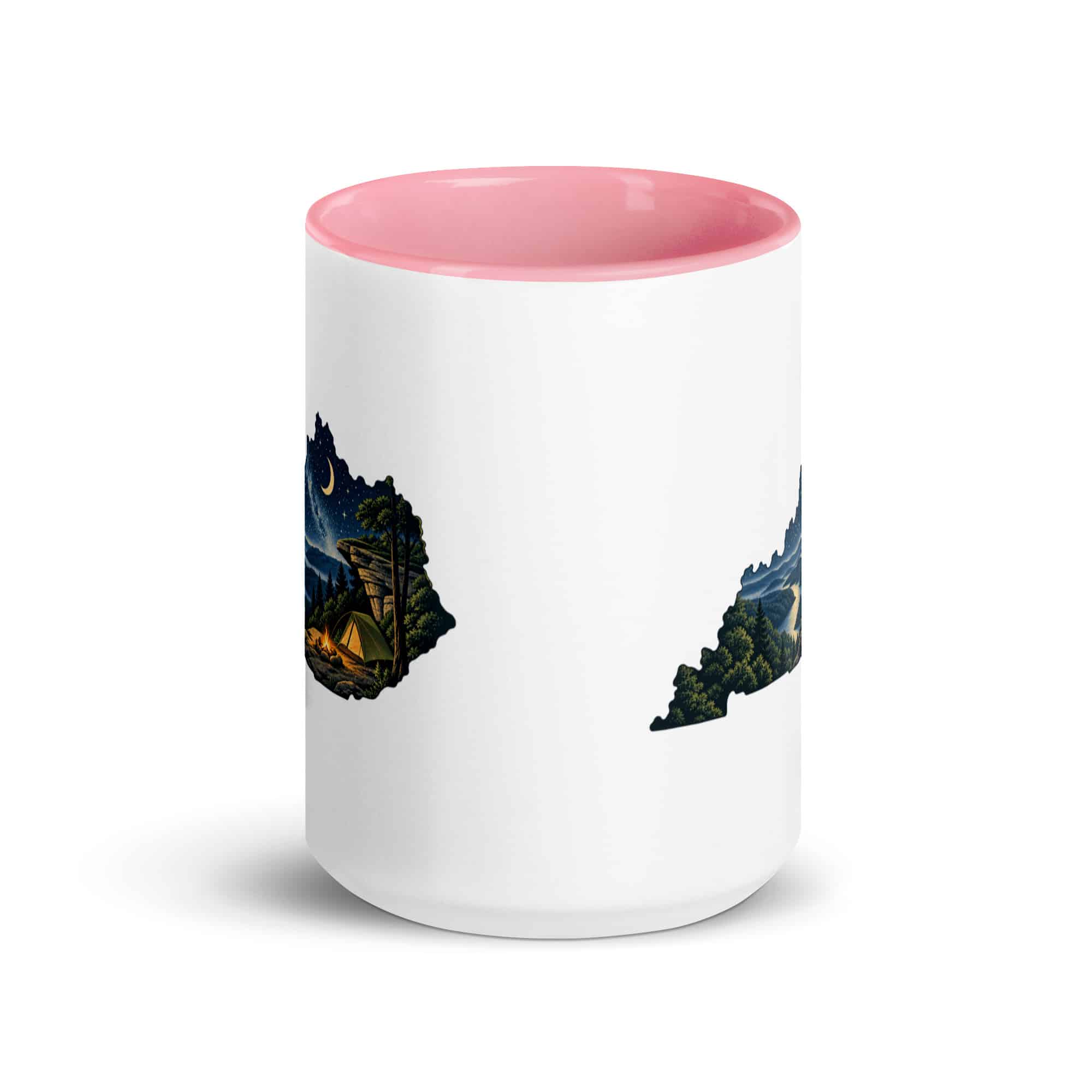Kentucky Color Inside Coffee Mug: Campsite beneath a starry sky, Illustrated Kentucky Silhouette