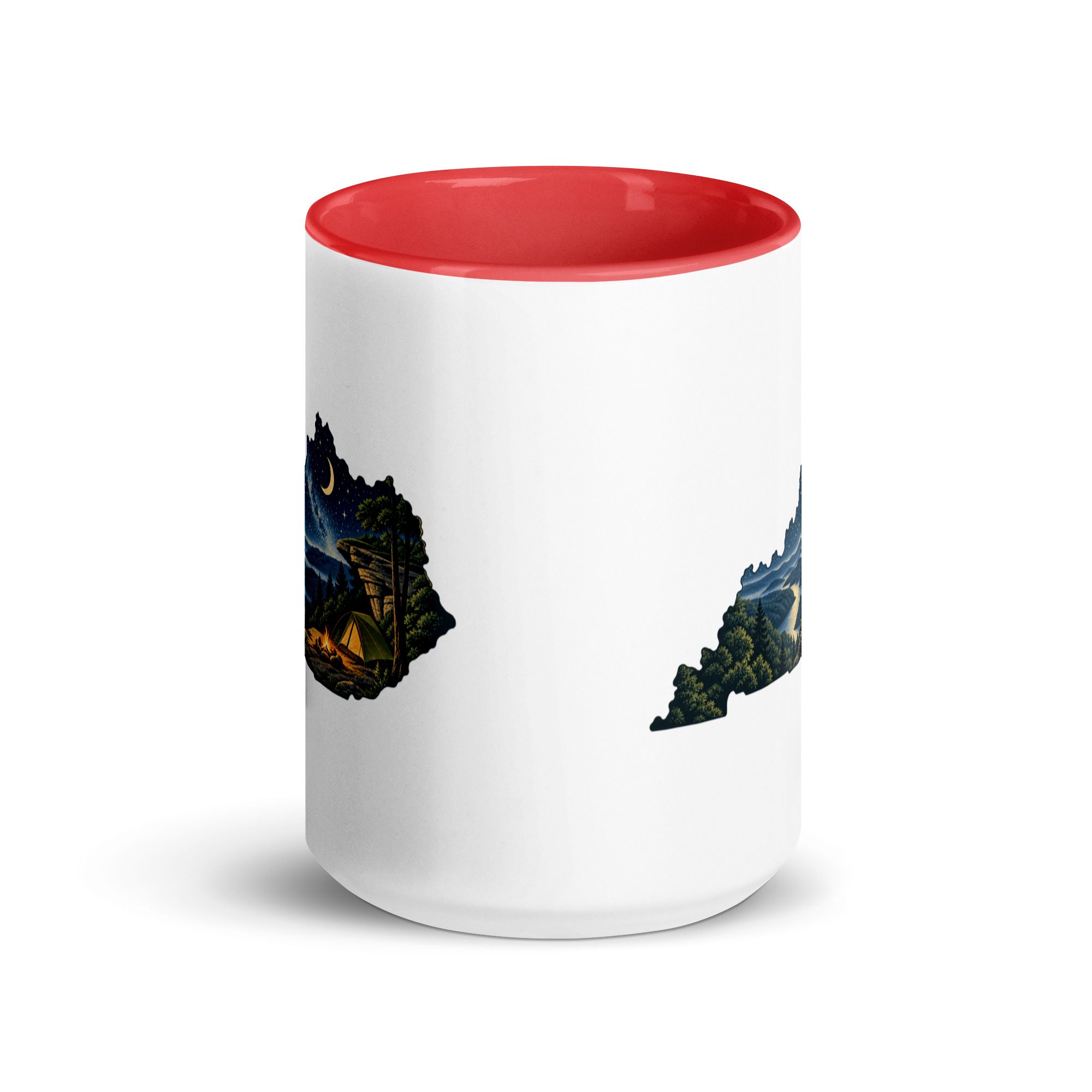 Kentucky Color Inside Coffee Mug: Campsite beneath a starry sky, Illustrated Kentucky Silhouette