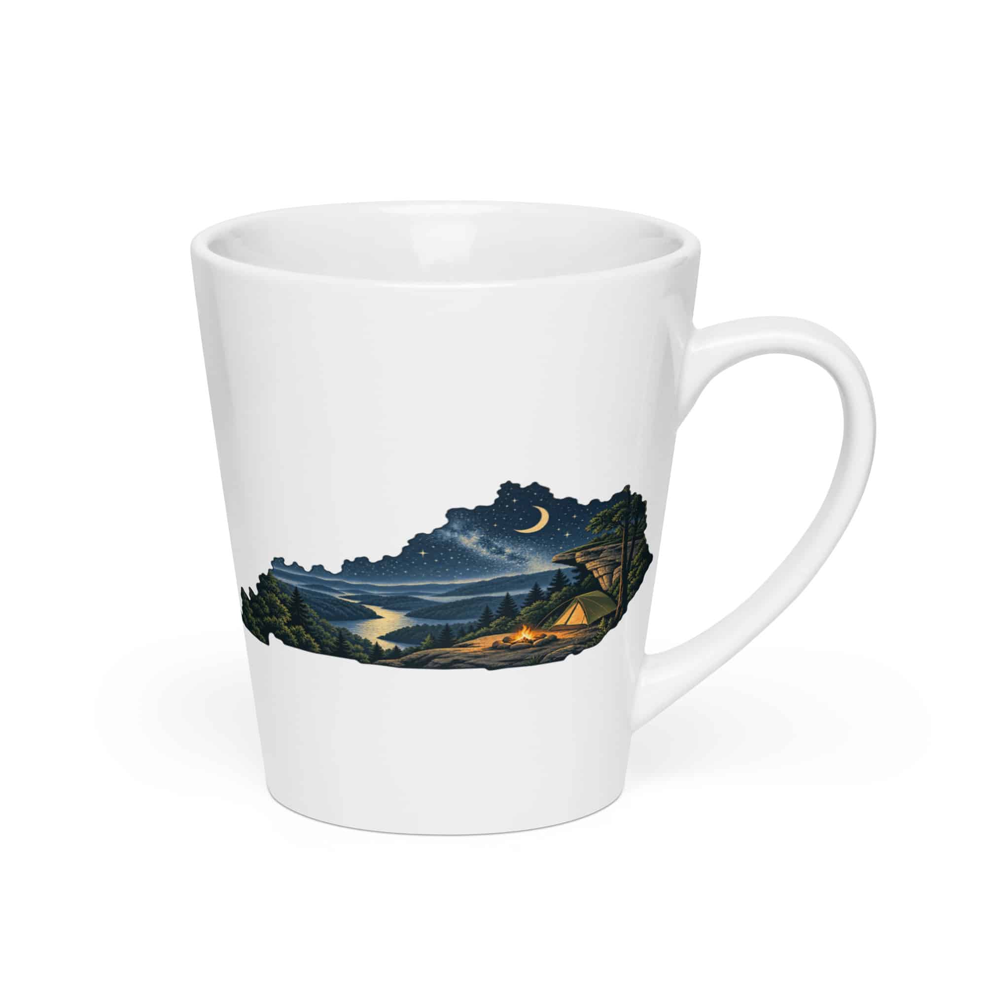Kentucky Latte Mug: Campsite beneath a starry sky, Illustrated Kentucky Silhouette