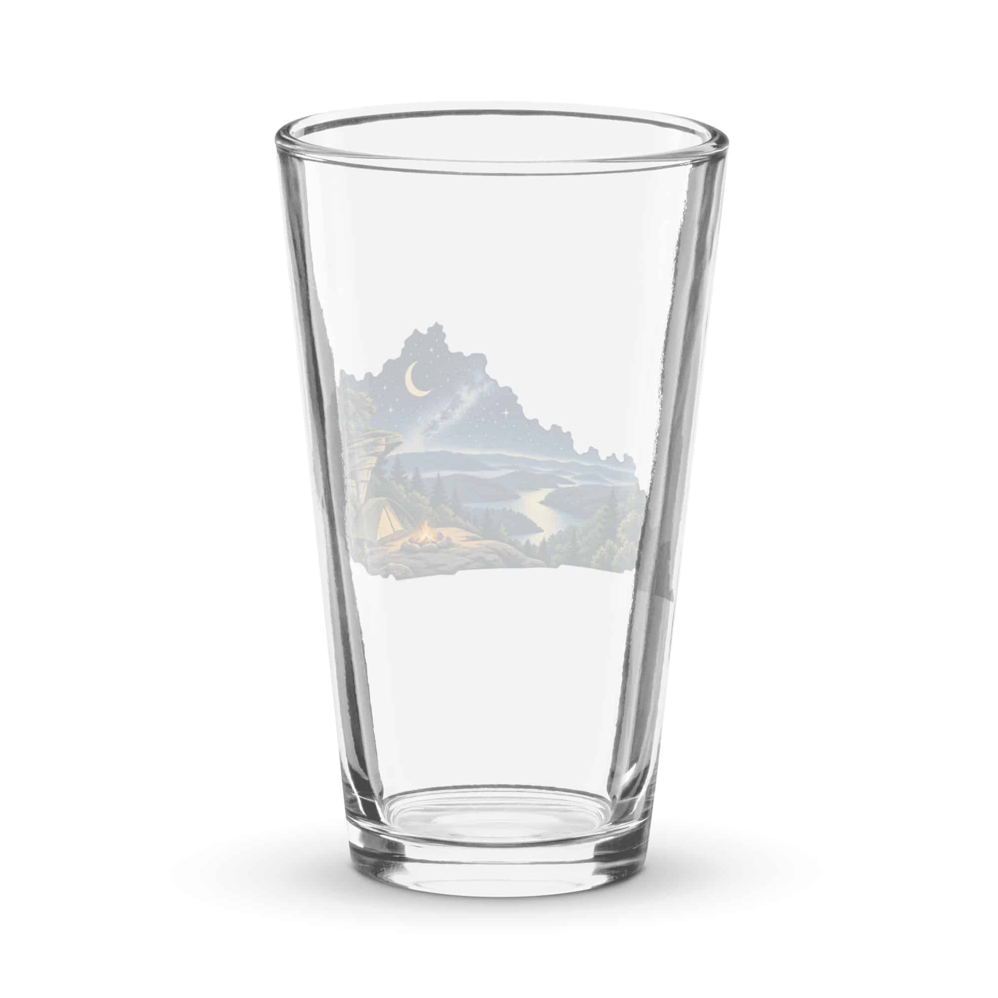 Kentucky Pint Glass: Campsite beneath a starry sky, Illustrated Kentucky Silhouette