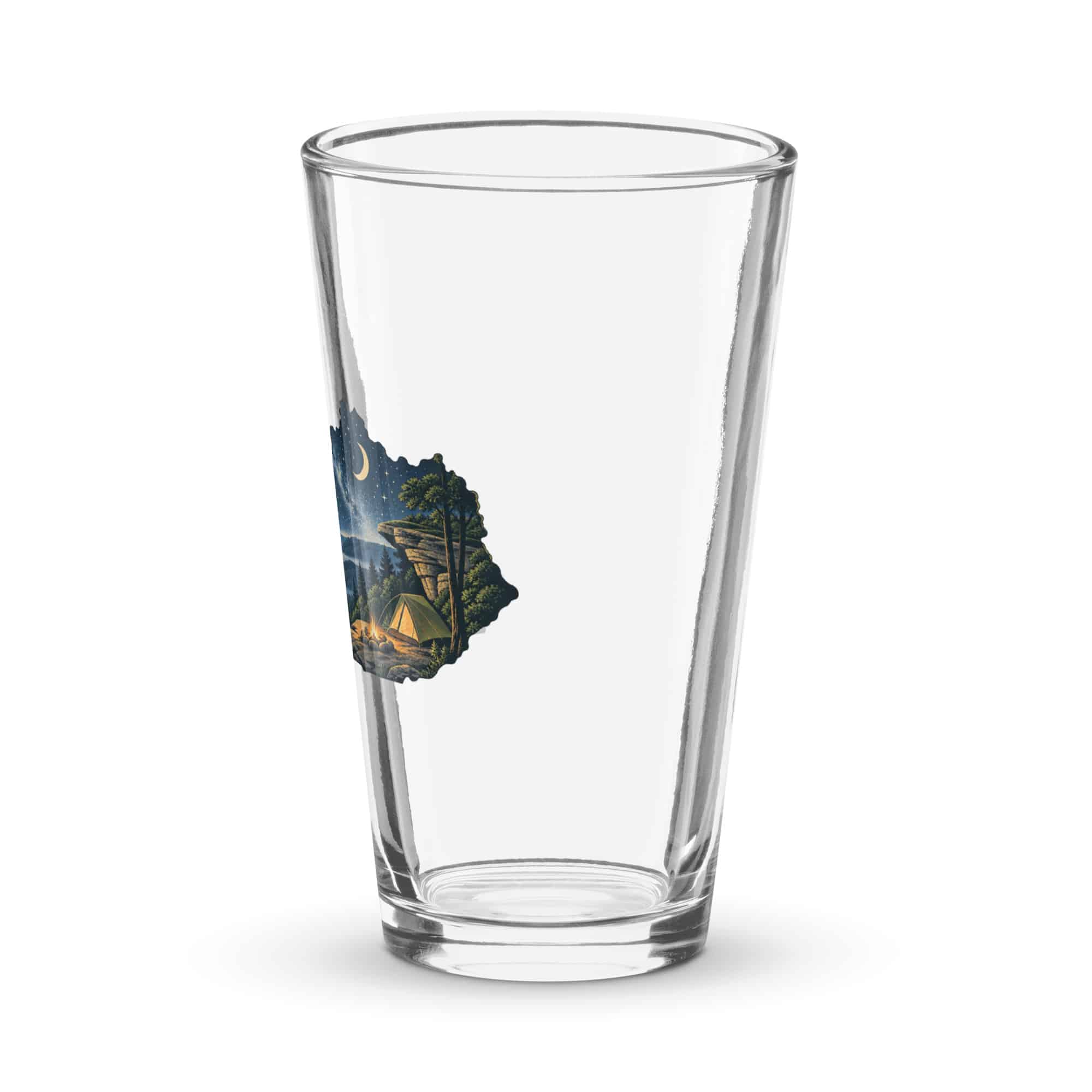 Kentucky Pint Glass: Campsite beneath a starry sky, Illustrated Kentucky Silhouette