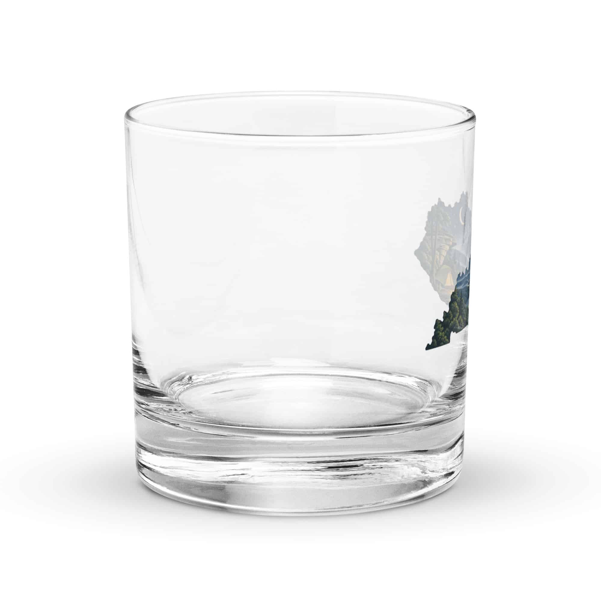 Kentucky Rocks Glass: Campsite beneath a starry sky, Illustrated Kentucky Silhouette