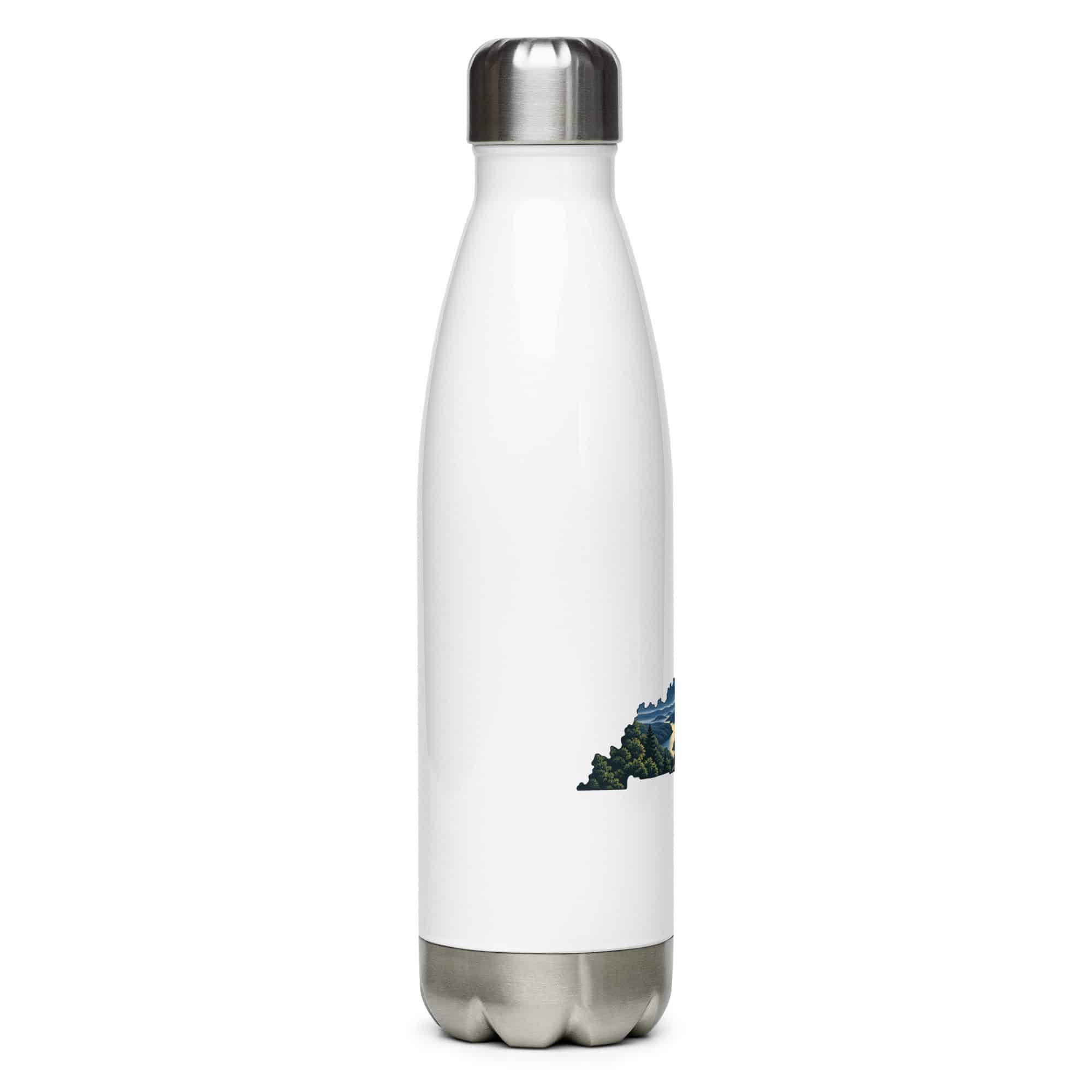 Kentucky Stainless Steel Water Bottle: Campsite beneath a starry sky, Illustrated Kentucky Silhouette