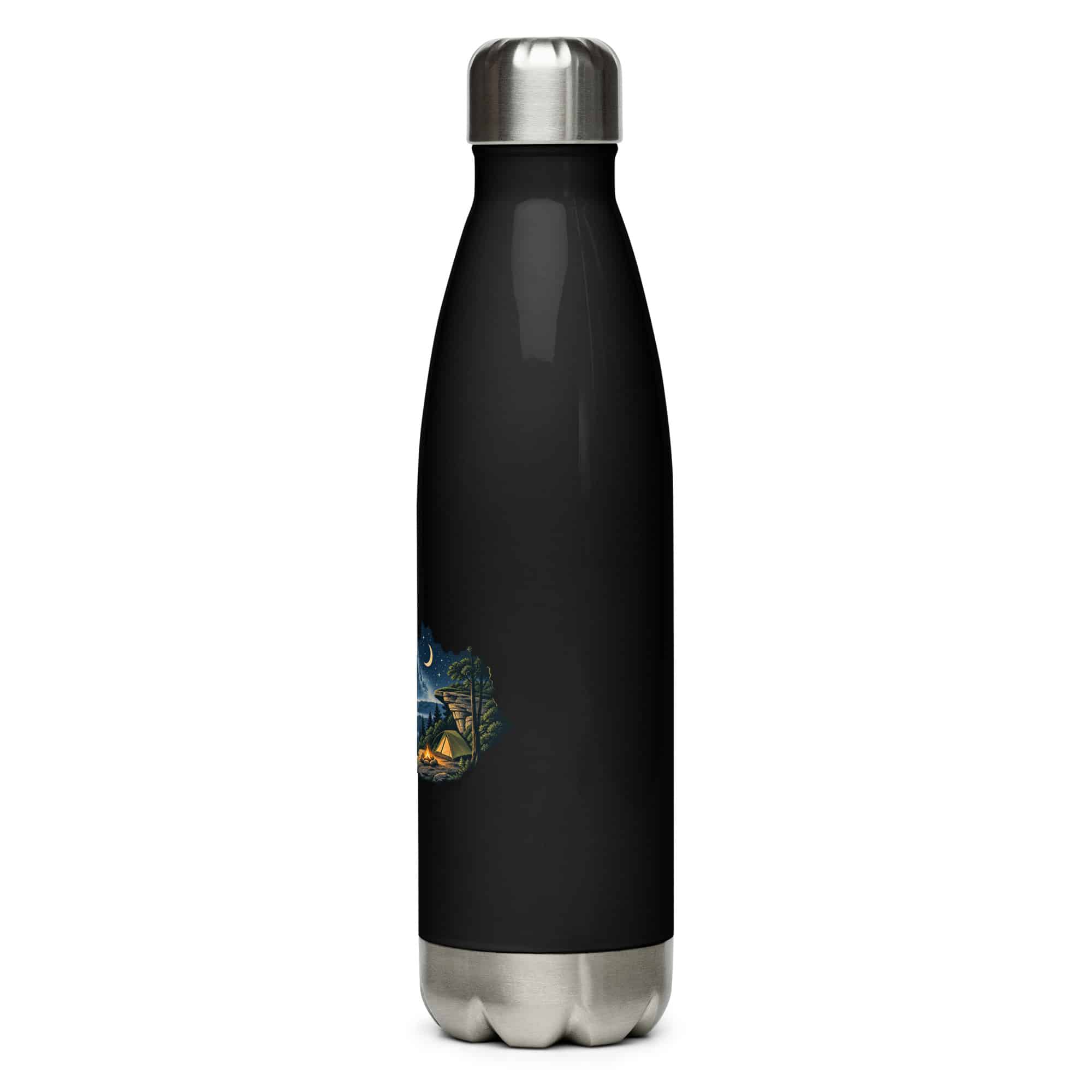 Kentucky Stainless Steel Water Bottle: Campsite beneath a starry sky, Illustrated Kentucky Silhouette