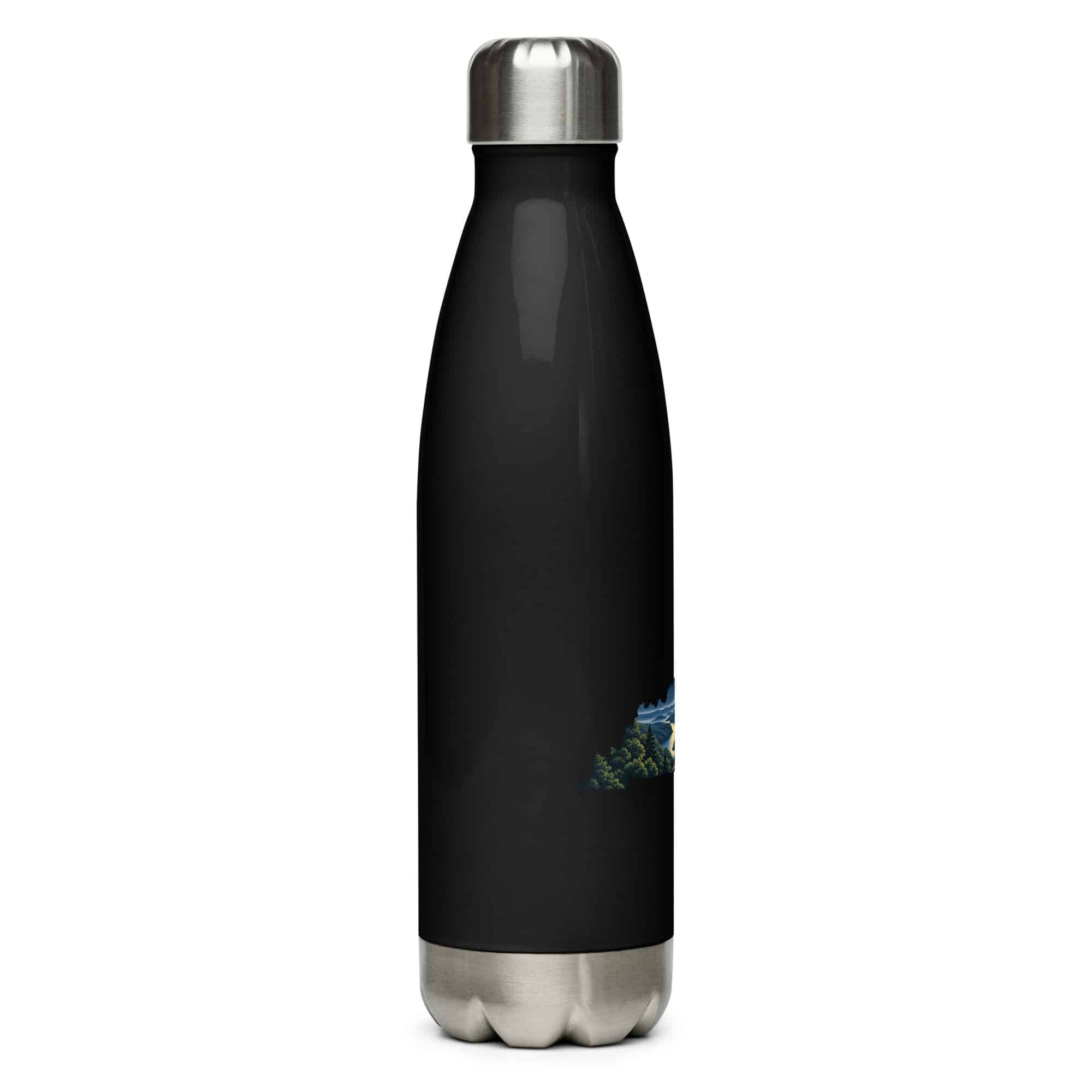 Kentucky Stainless Steel Water Bottle: Campsite beneath a starry sky, Illustrated Kentucky Silhouette