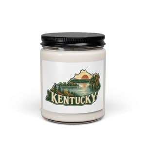 Kentucky Soy Wax Candle: Lake with wooded shoreline, Vintage Kentucky Silhouette - 9oz - Main