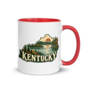 Kentucky Color Inside Coffee Mug: Lake with wooded shoreline, Vintage Kentucky Silhouette - 11 oz - Main