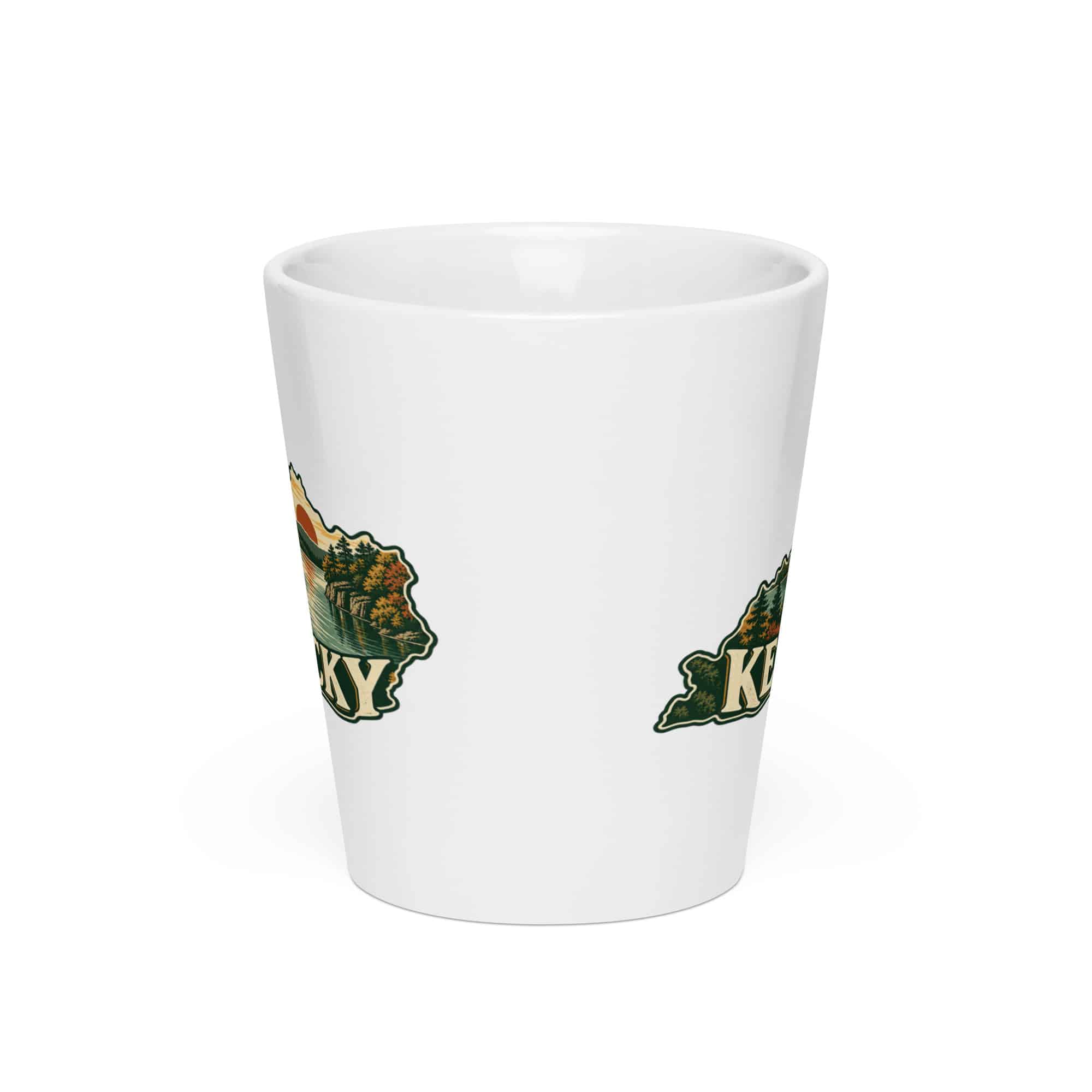 Kentucky Latte Mug: Lake with wooded shoreline, Vintage Kentucky Silhouette