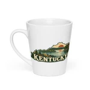 Kentucky Latte Mug: Lake with wooded shoreline, Vintage Kentucky Silhouette - 12 oz - Main