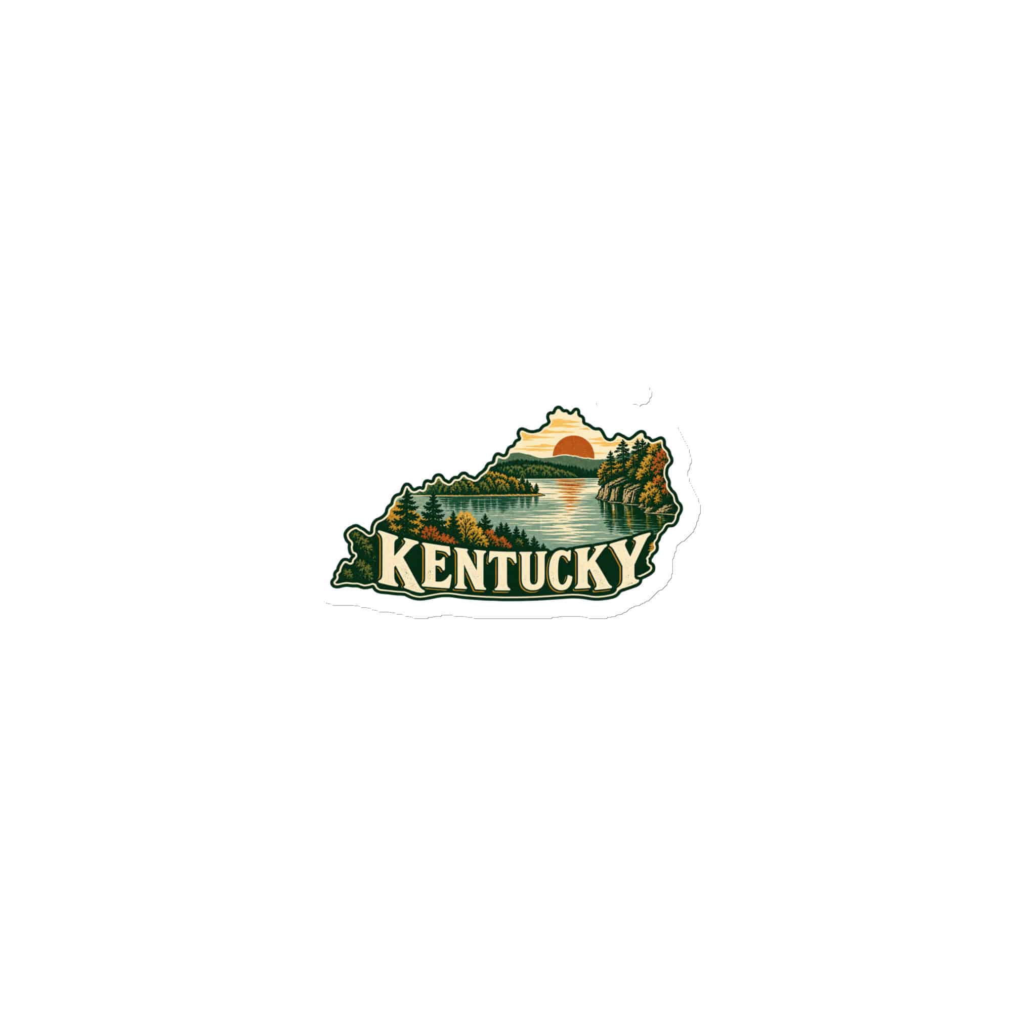 Kentucky Die-Cut Magnet: Lake with wooded shoreline, Vintage Kentucky Silhouette