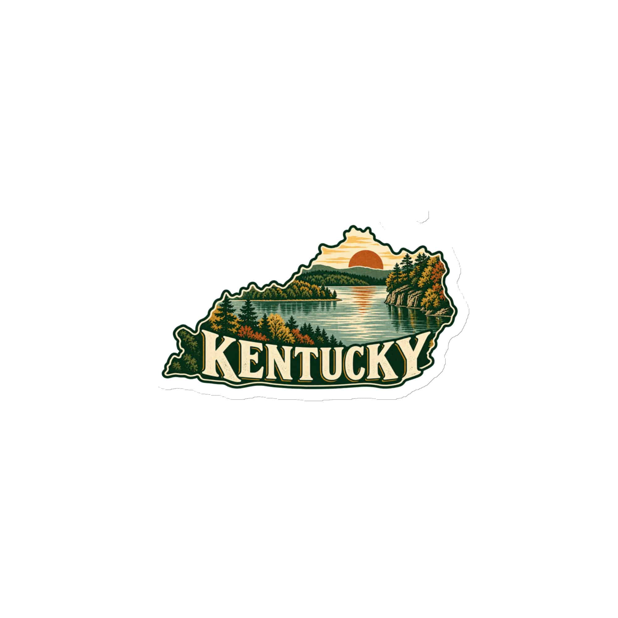 Kentucky Die-Cut Magnet: Lake with wooded shoreline, Vintage Kentucky Silhouette