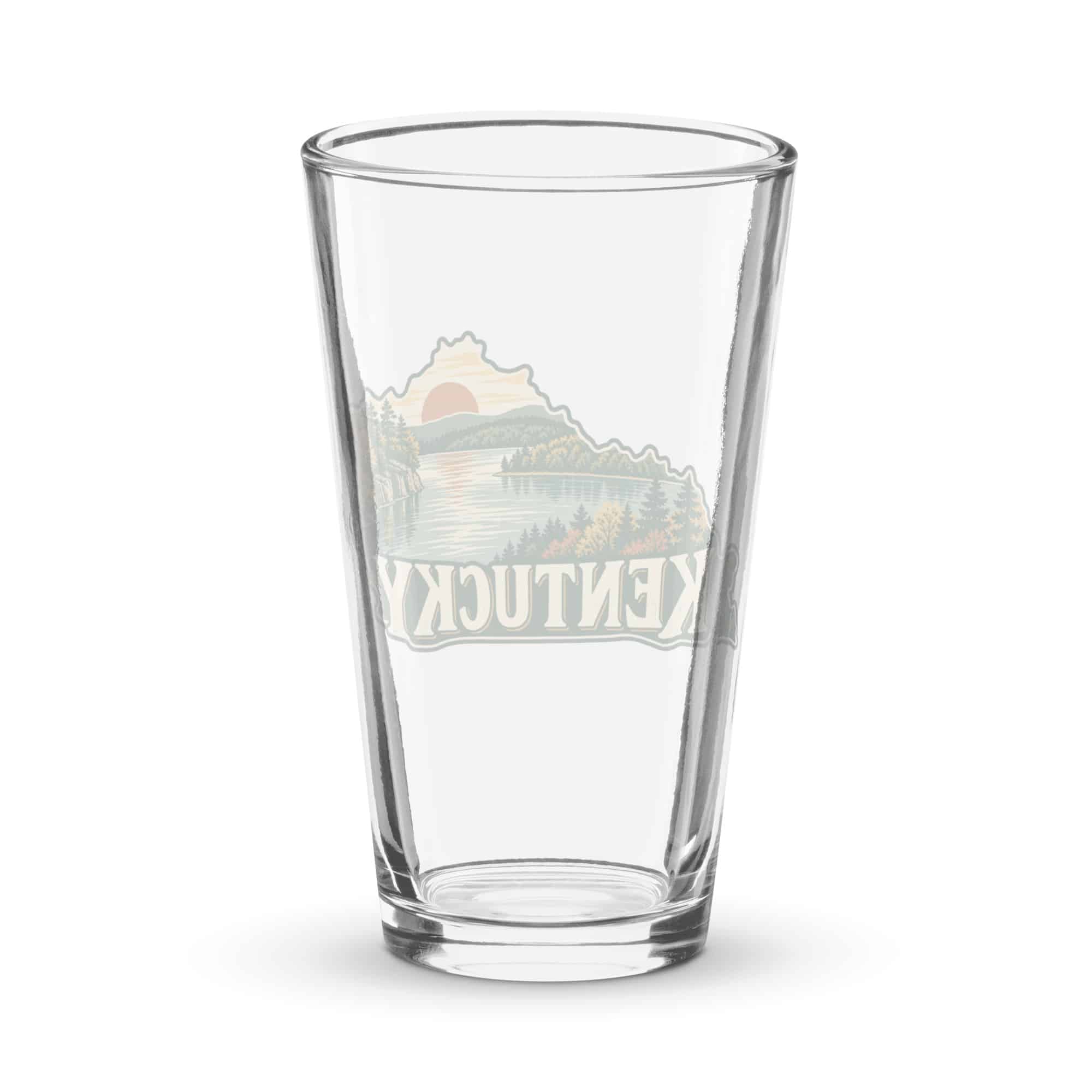 Kentucky Pint Glass: Lake with wooded shoreline, Vintage Kentucky Silhouette