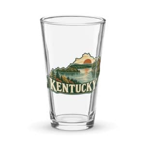 Kentucky Pint Glass: Lake with wooded shoreline, Vintage Kentucky Silhouette - 16 oz - Main