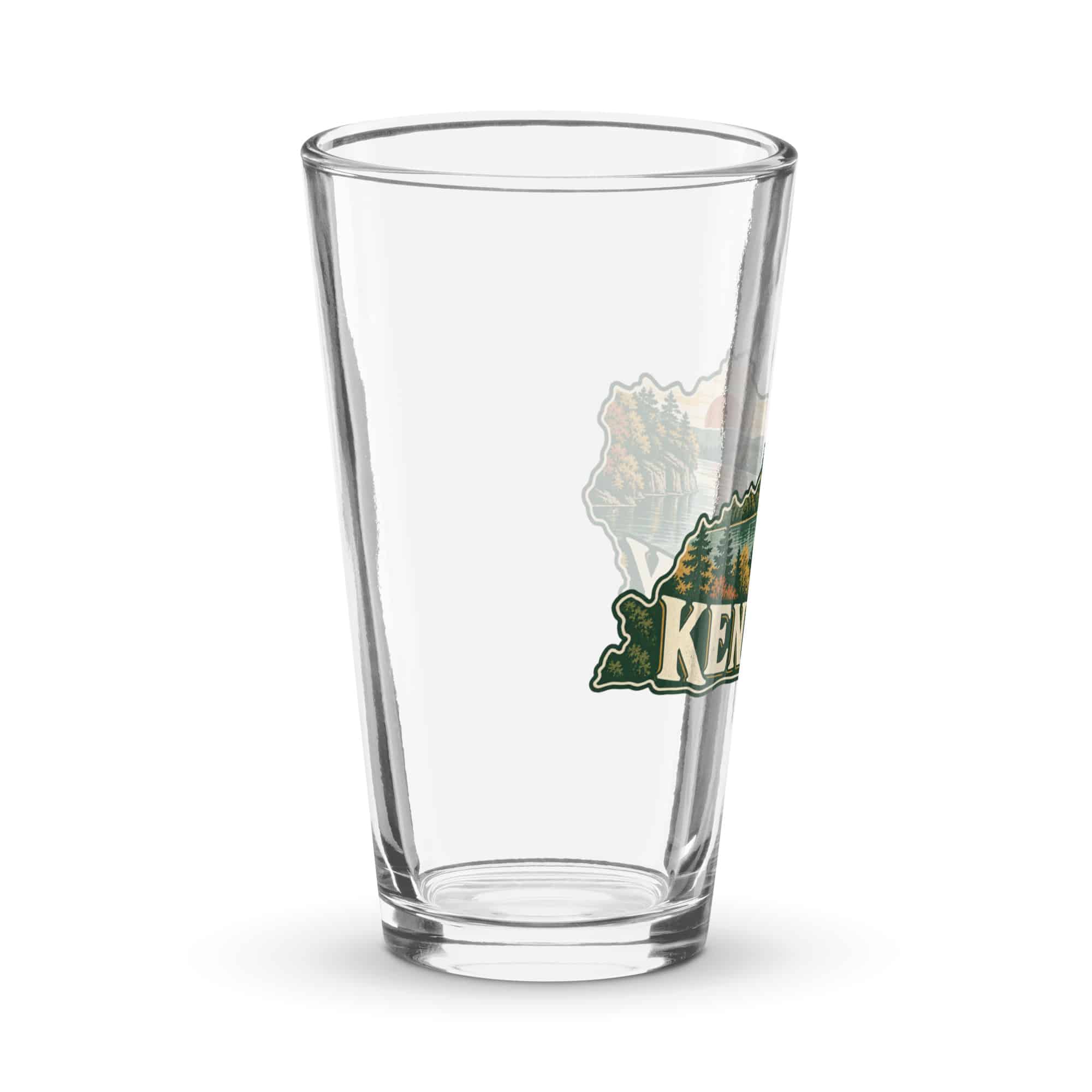 Kentucky Pint Glass: Lake with wooded shoreline, Vintage Kentucky Silhouette
