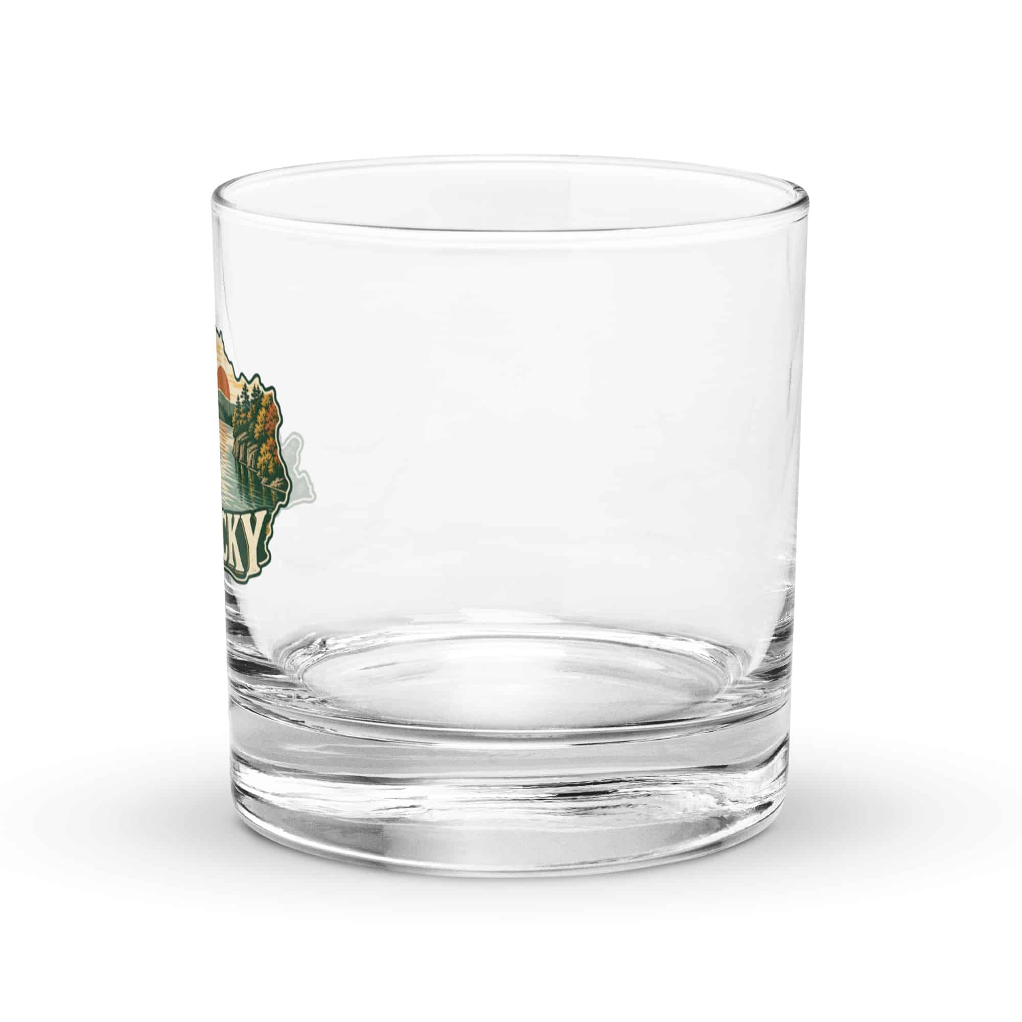 Kentucky Rocks Glass: Lake with wooded shoreline, Vintage Kentucky Silhouette