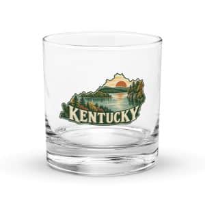 Kentucky Rocks Glass: Lake with wooded shoreline, Vintage Kentucky Silhouette - 10.5 oz - Main