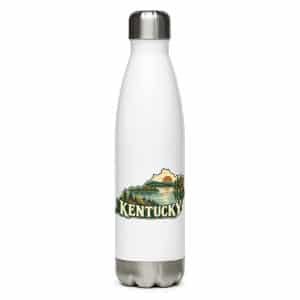Kentucky Stainless Steel Water Bottle: Lake with wooded shoreline, Vintage Kentucky Silhouette - 17 oz - Main