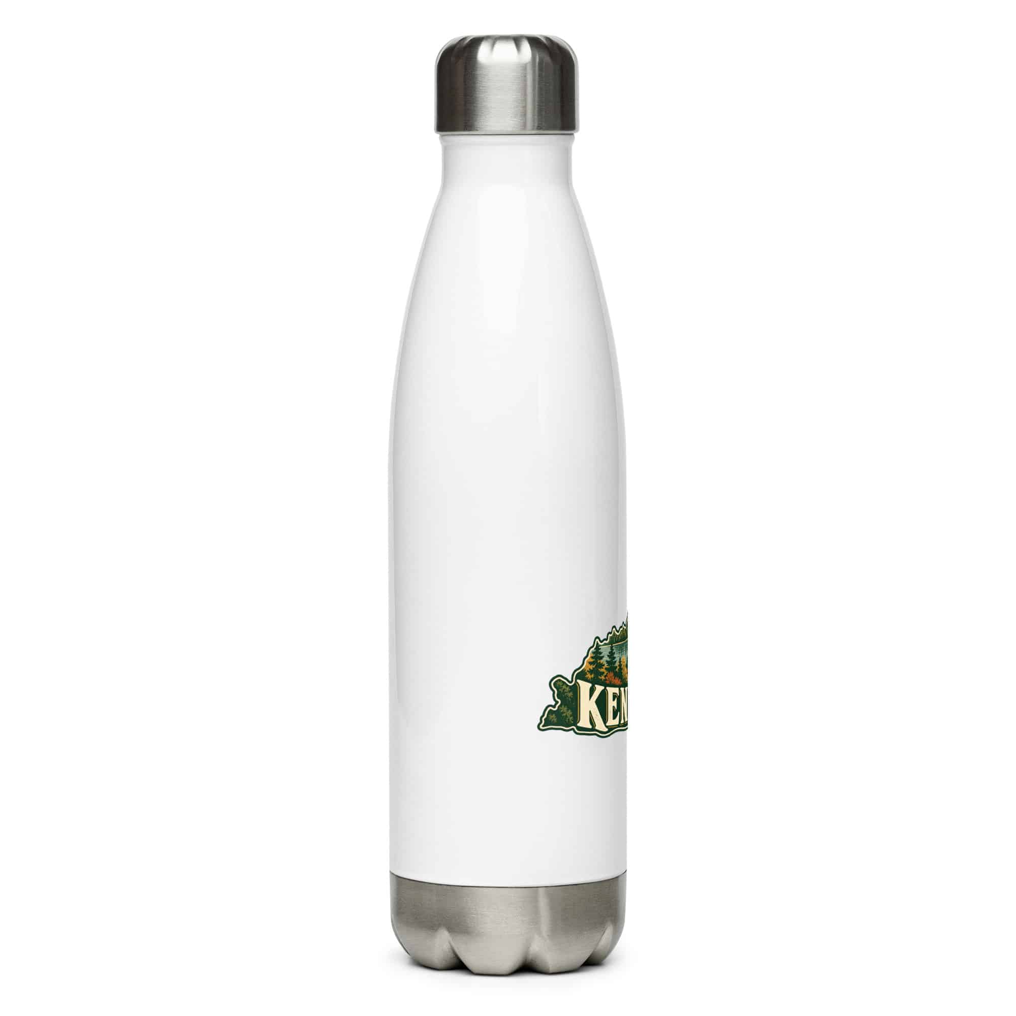 Kentucky Stainless Steel Water Bottle: Lake with wooded shoreline, Vintage Kentucky Silhouette