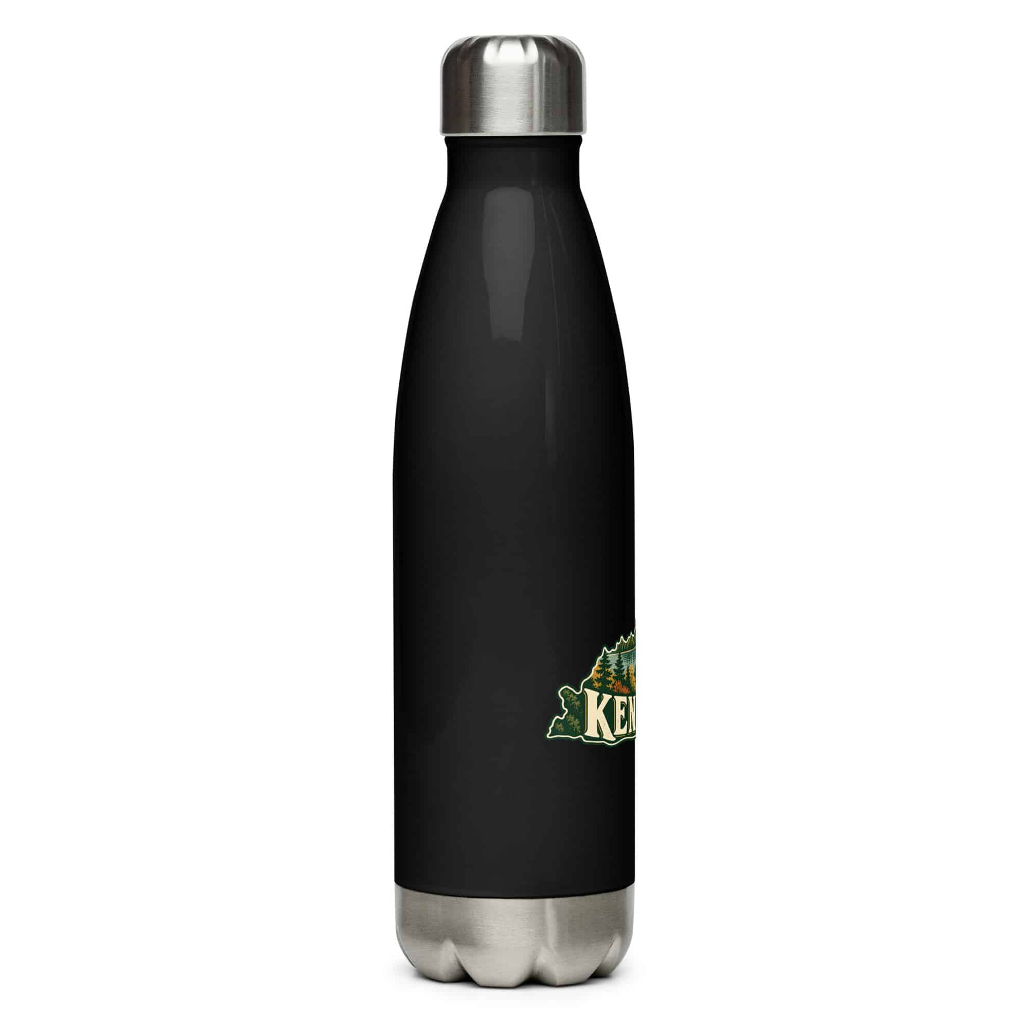 Kentucky Stainless Steel Water Bottle: Lake with wooded shoreline, Vintage Kentucky Silhouette
