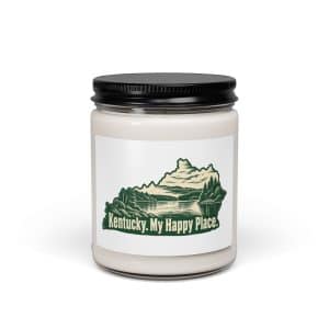 Kentucky Soy Wax Candle: Lake with wooded shoreline, Woodcut Kentucky Silhouette - 9oz - Main